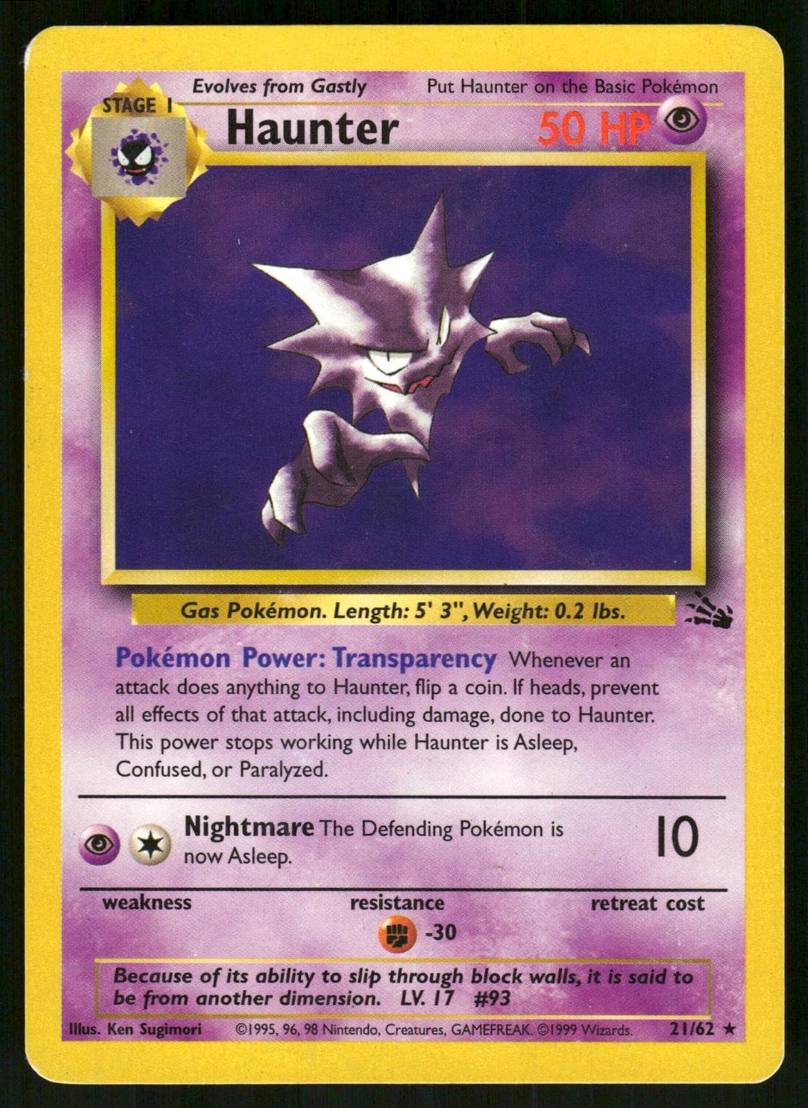 Haunter 21/62 Unlimited Rare Fossil Pokemon LP