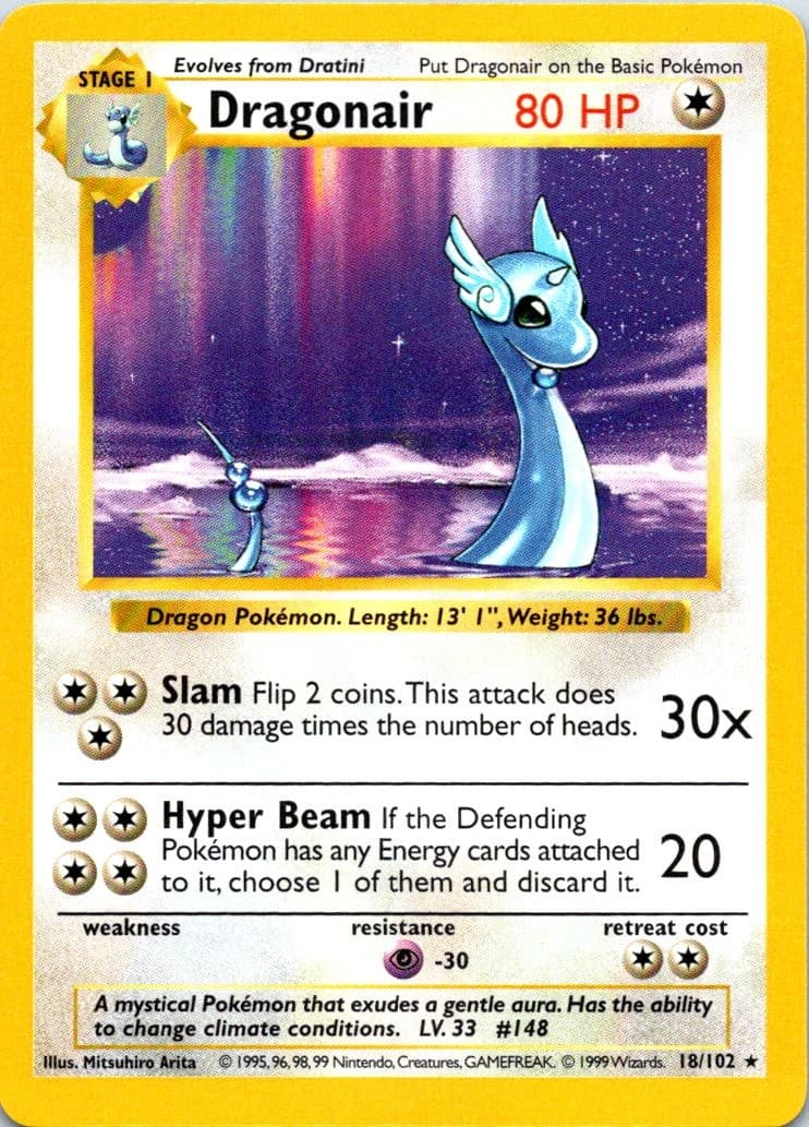 Dragonair Unlimited Rare Base Set (Shadowless) 018/102 LP Pokemon