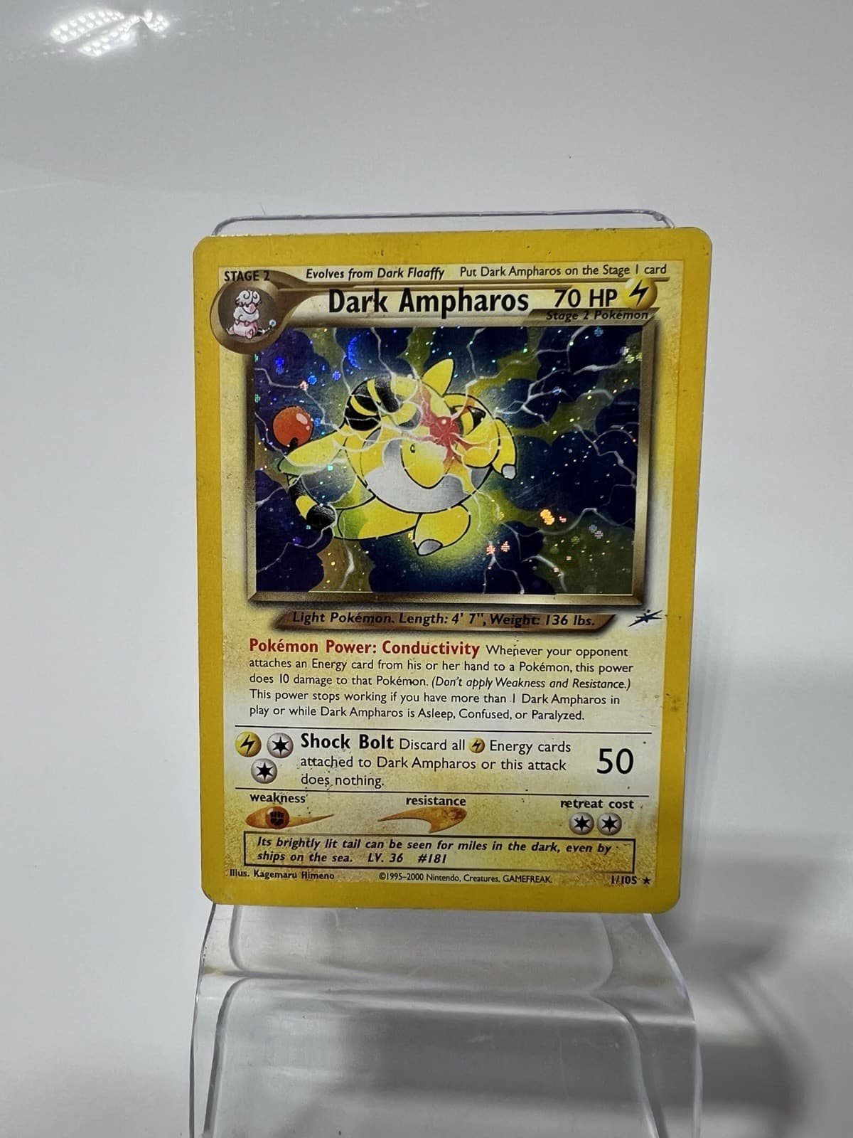 Pokemon TCG Dark Ampharos 1/105 Neo Destiny Holo Rare Unlimited MP