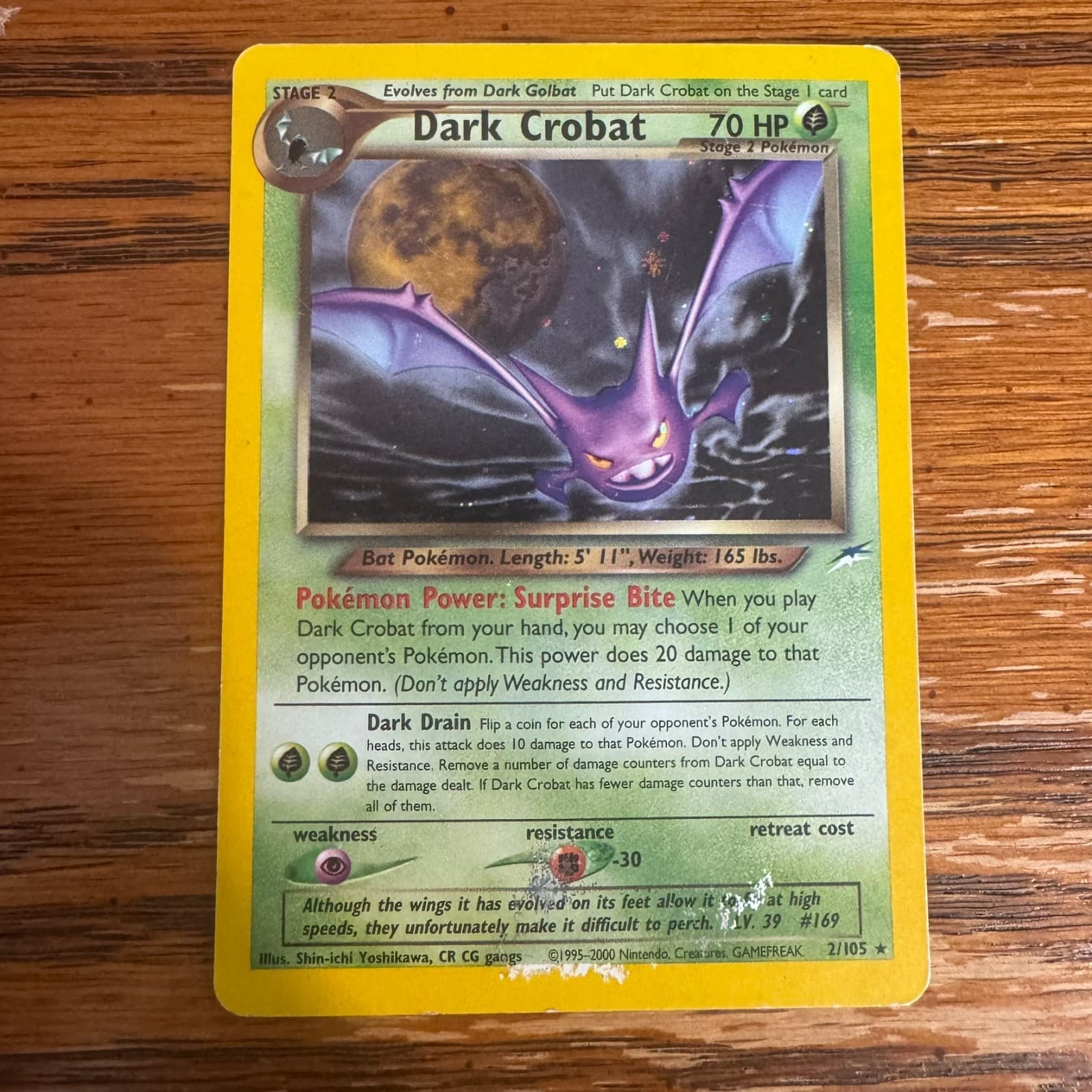 Dark Crobat - 2/105 - Holo Rare - Neo Destiny - Pokemon Card - Damaged