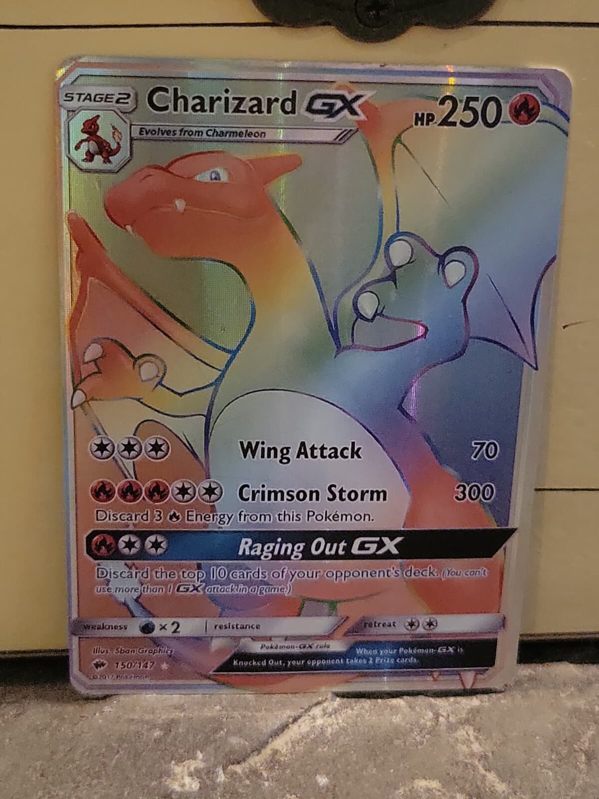 Pokemon Card - Charizard GX (Secret) SM Burning Shadows 150/147 Rainbow Rare