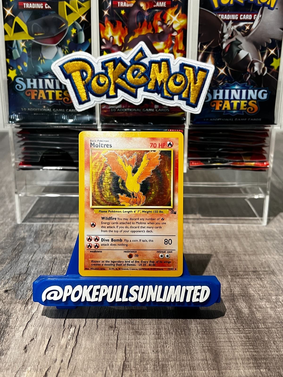 Moltres 12/62 - Fossil Set - Rare Holo - Vintage WOTC Pokémon Card