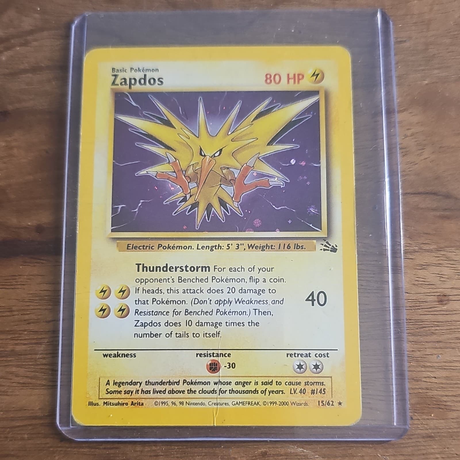 Pokémon Zapdos Fossil 15/62 Holo Rare Card 1999 English Unlimited