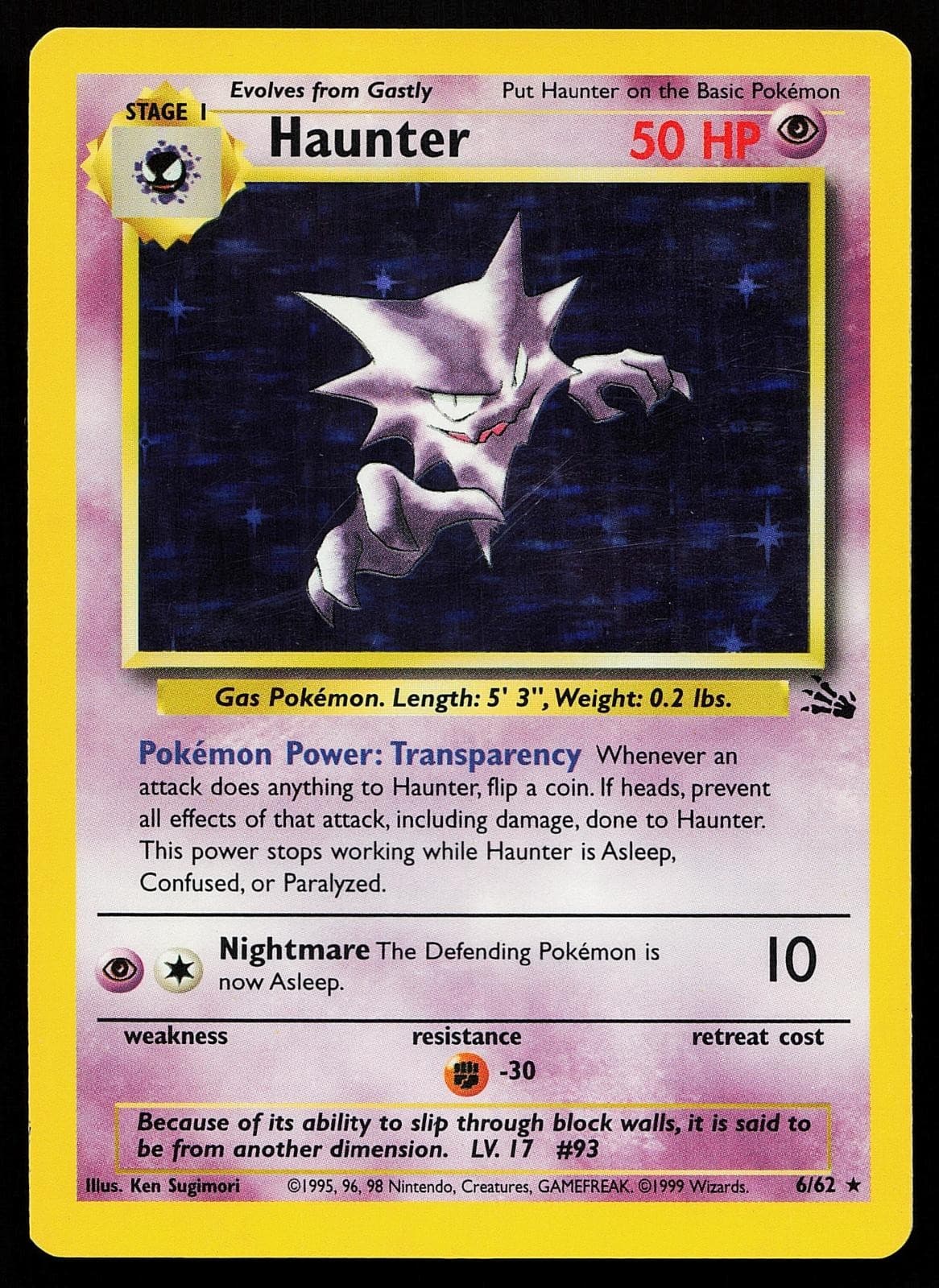 Haunter 6/62 Unlimited Holo Rare Fossil Pokemon Card