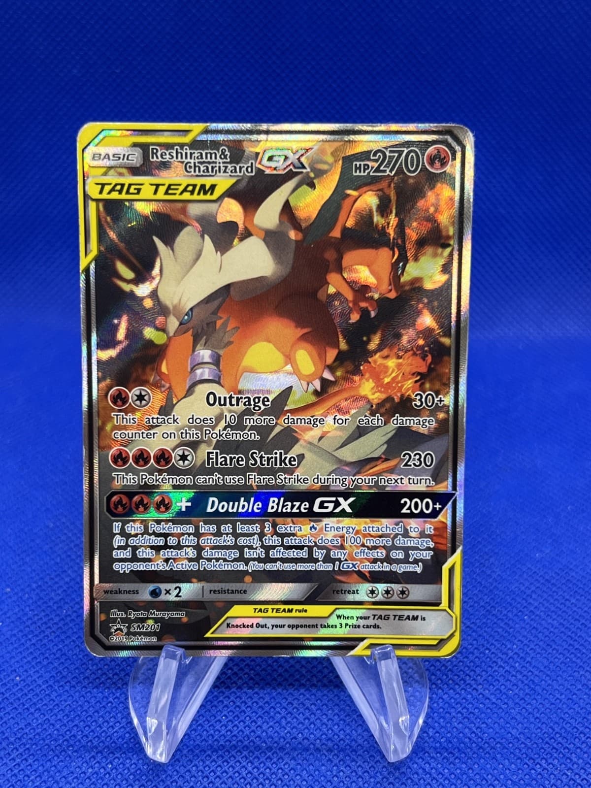 2019 Pokemon SM Promos Reshiram & Charizard GX Tag Team SM201 DMG/CREASED