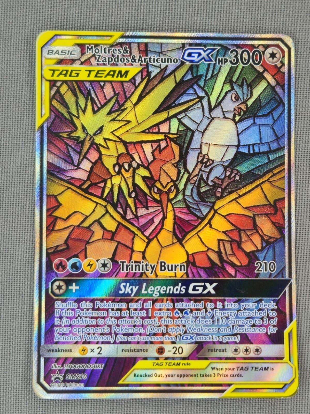Moltres & Zapdos & Articuno GX SM210 Sun & Moon Holo MP Stainglass Promo