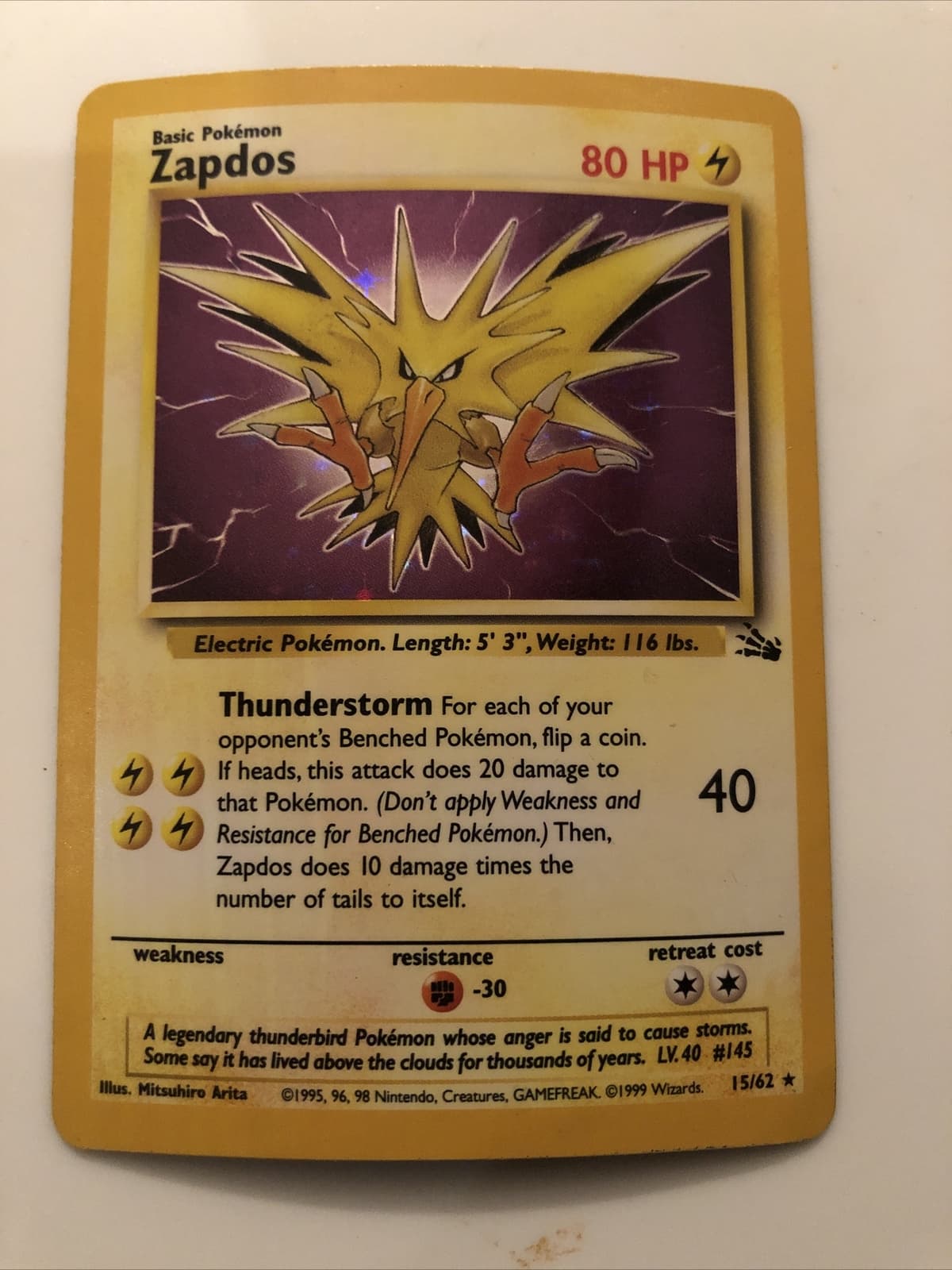 Pokémon TCG Zapdos Fossil 15 Holo Rare