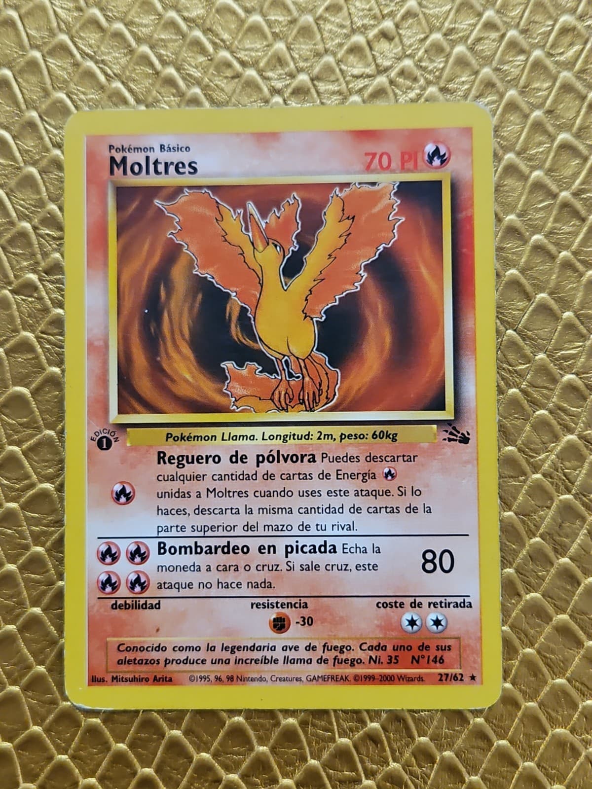 Pokemon Card Moltres 12/62 Fossil 1st Edition Spanish Vintage WOTC