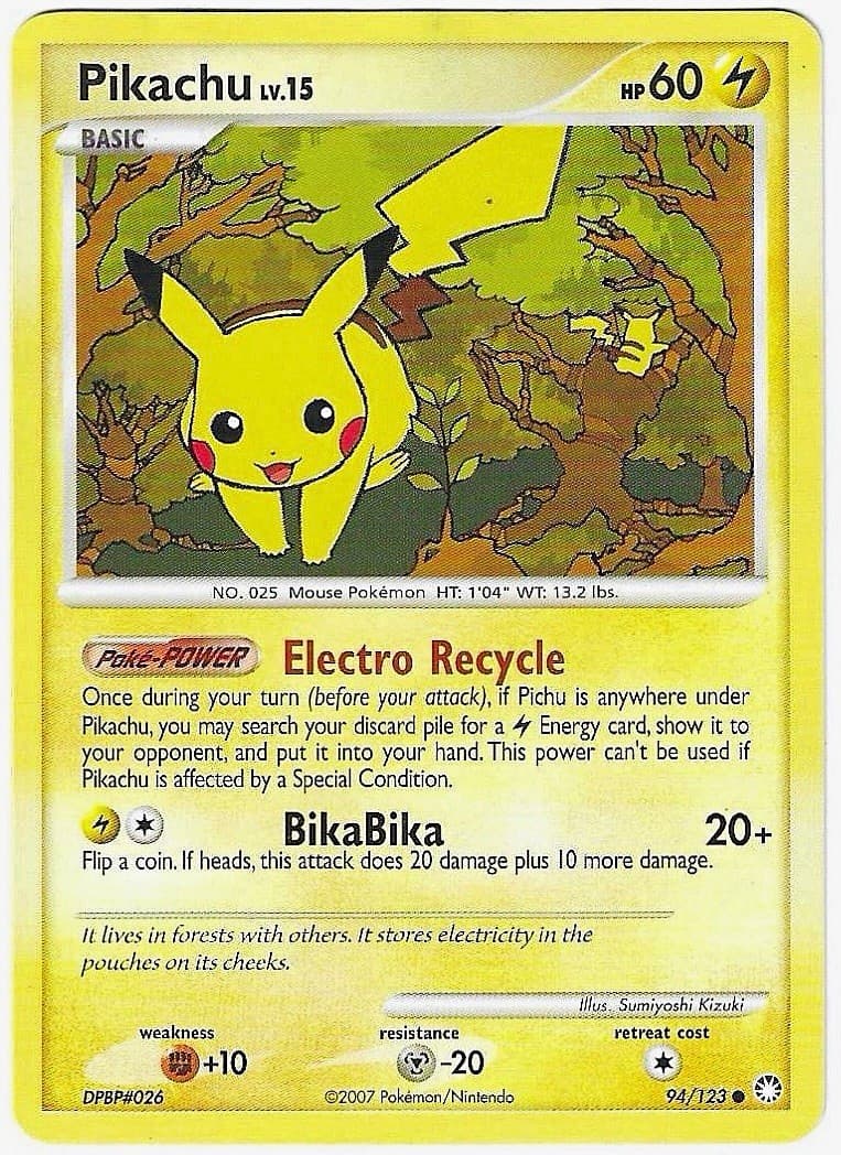Pikachu Pokemon Diamond and Pearl Mysterious Treasures 2007 94/123 #94 MP