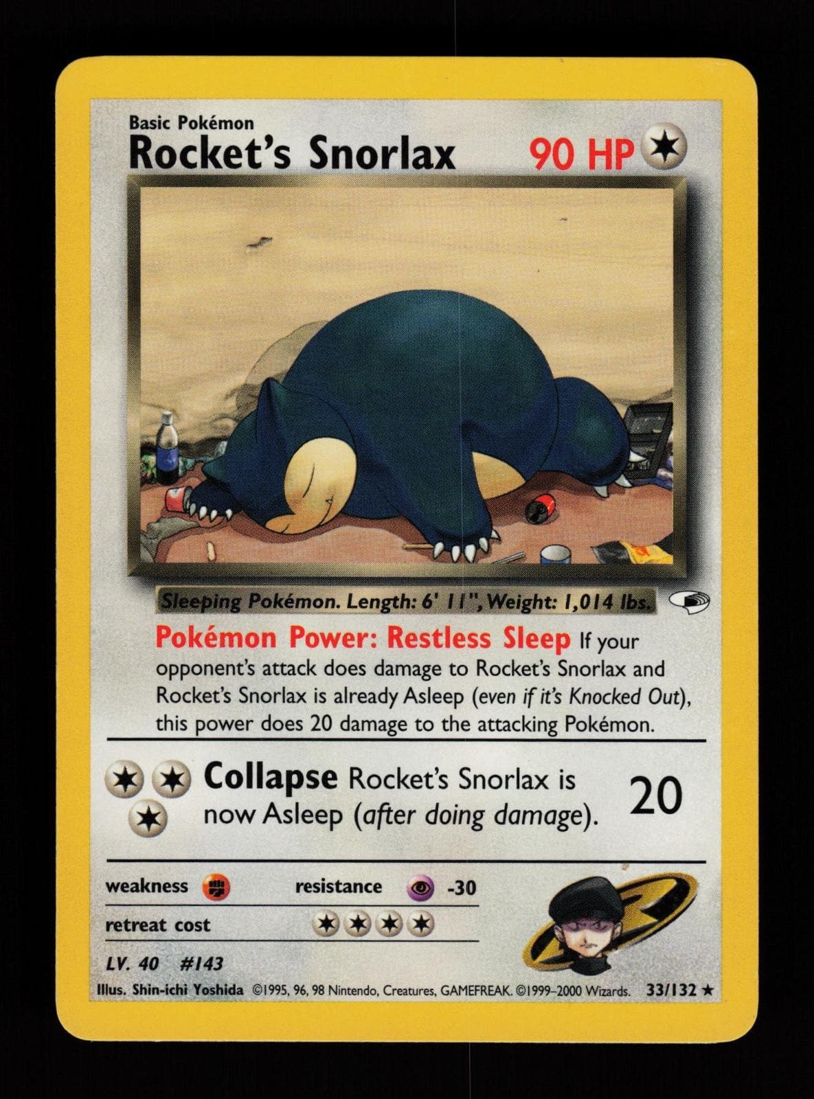 Rocket's Snorlax 33/132 Unlimited Rare Gym Heroes Pokemon Cards
