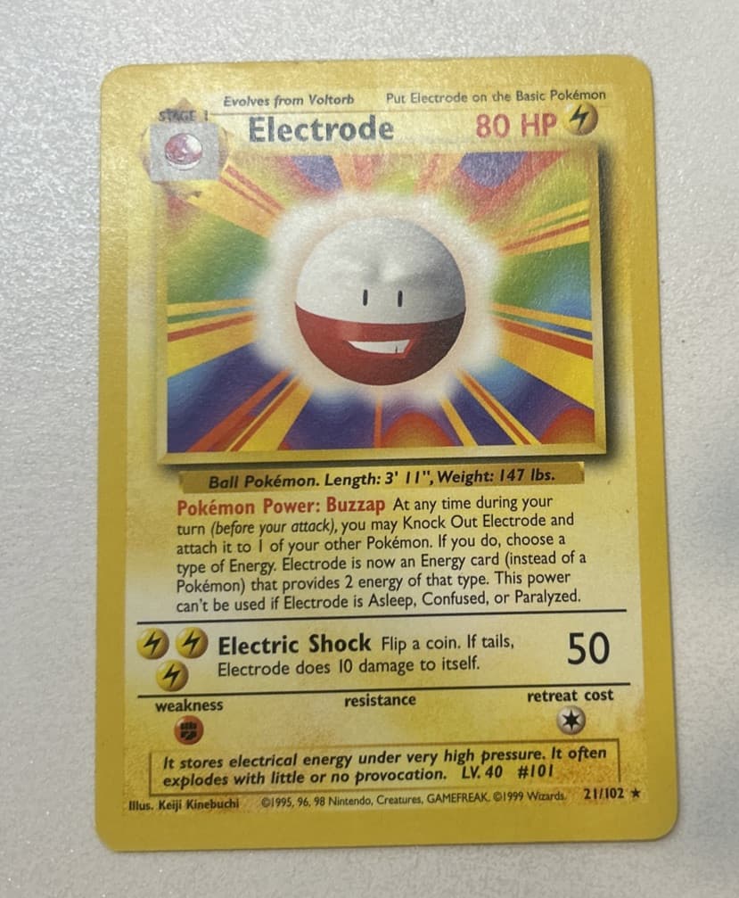Electrode 21/102 - Shadowless RARE - Base Set - Pokemon Card - HP