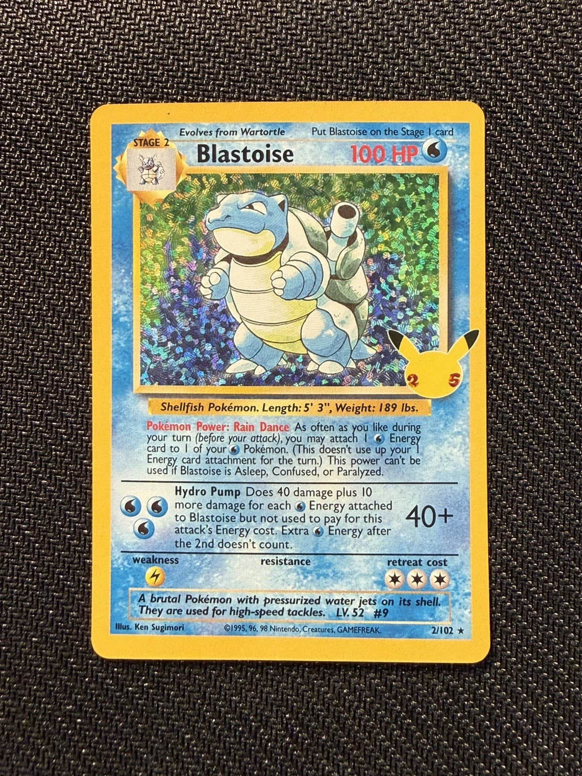 Pokémon Blastoise 2/102 Base Set Holo Rare 100 HP Vintage Card Nintendo