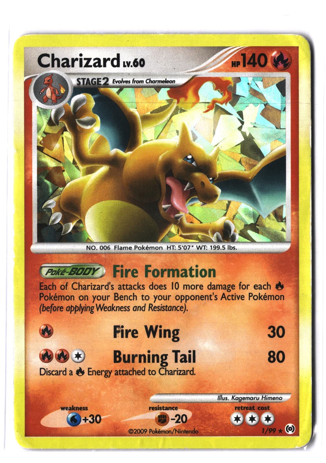 Pokemon CHARIZARD 1/99 Cracked Ice Holo (2009 Arceus) DAM/Damaged