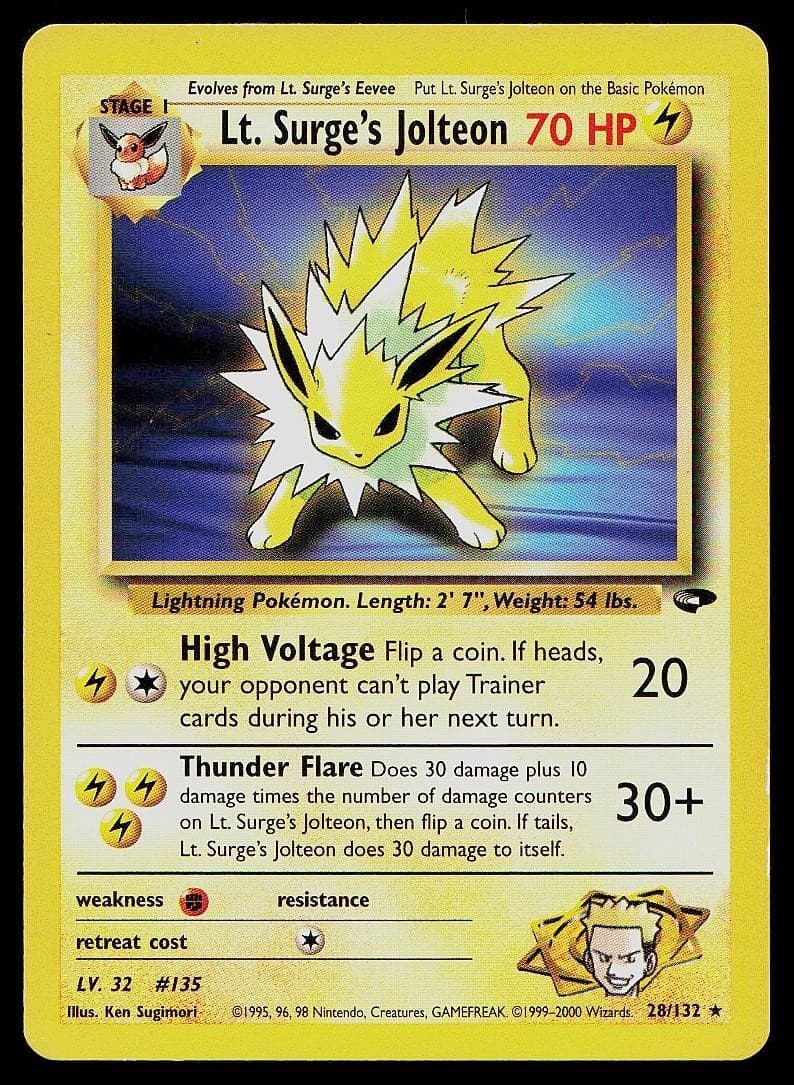 Pokemon Card Gym Challenge Lt. Surge's Jolteon 28/132 Unlimited Rare
