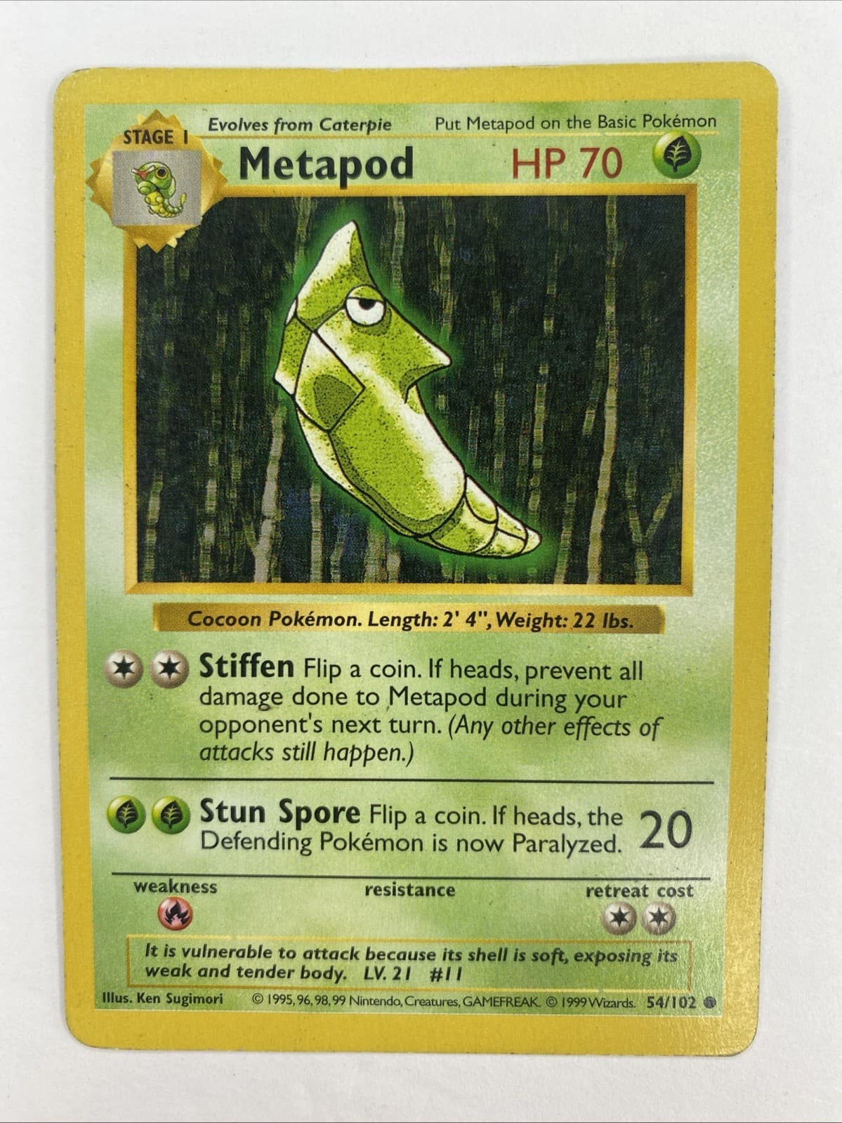 Shadowless METAPOD 54/102 BASE Set WOTC Vintage Pokémon Card 1999 - HP
