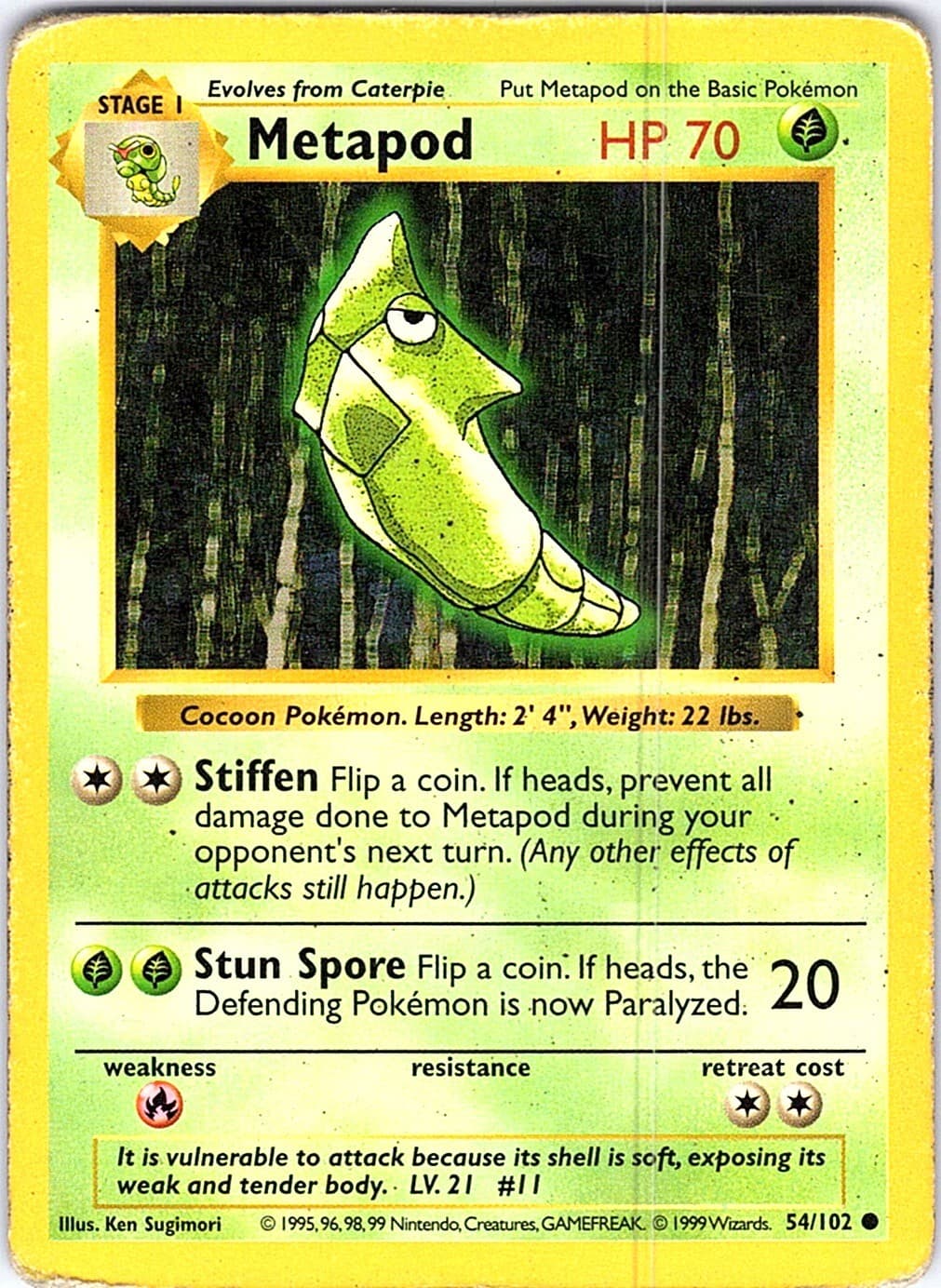 Metapod Unlimited Common Base Set (Shadowless) 054/102 HP