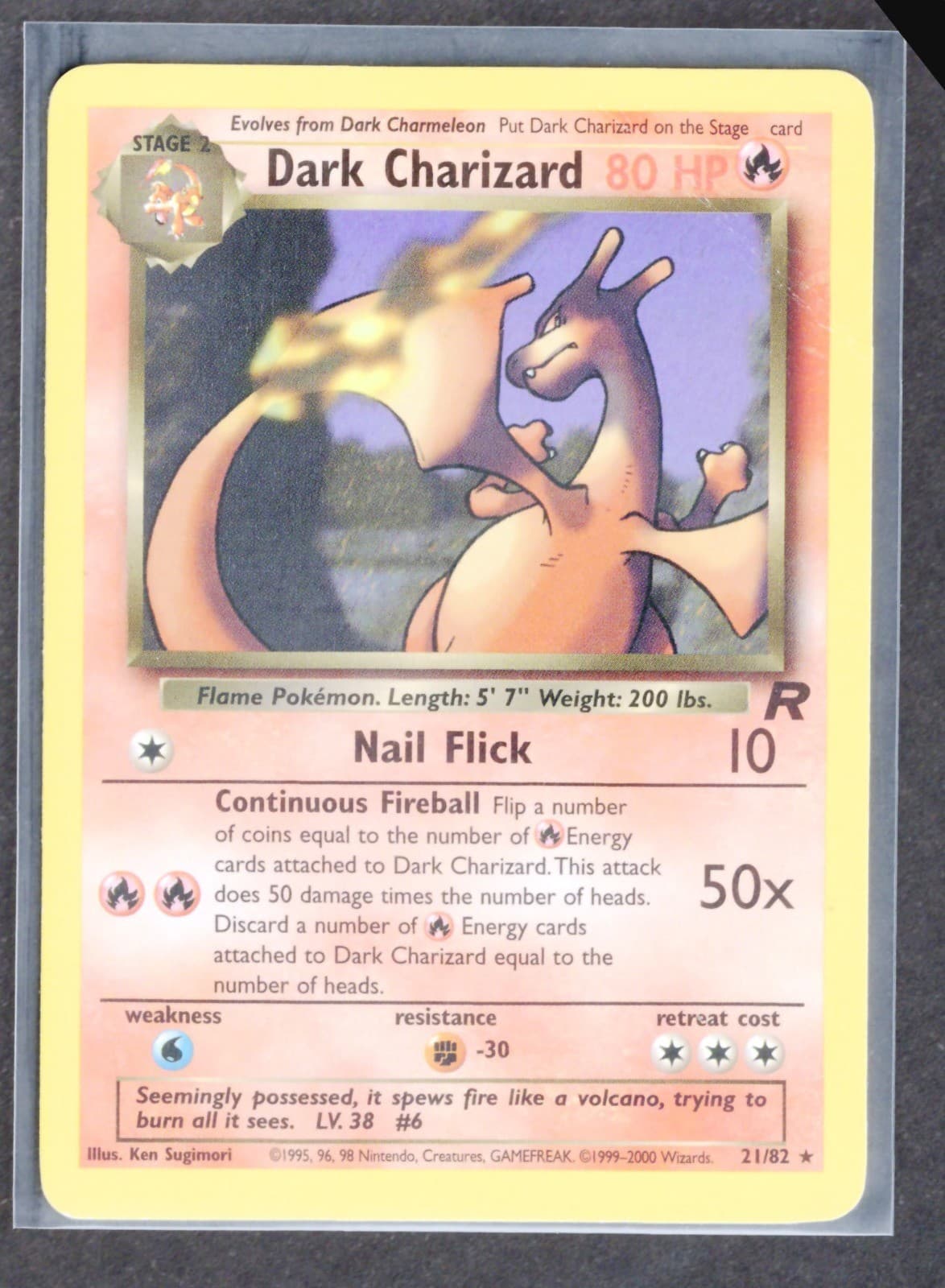 Dark Charizard TR 21/82 Rare Unlimited Fire Team Rocket*CREASE ON RIGHT CORNER*