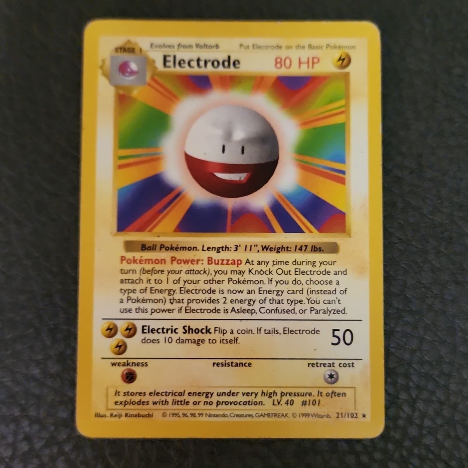 Pokémon Electrode 21/102 Base Set Shadowless Rare 1999 Card 80 HP Lighly Played