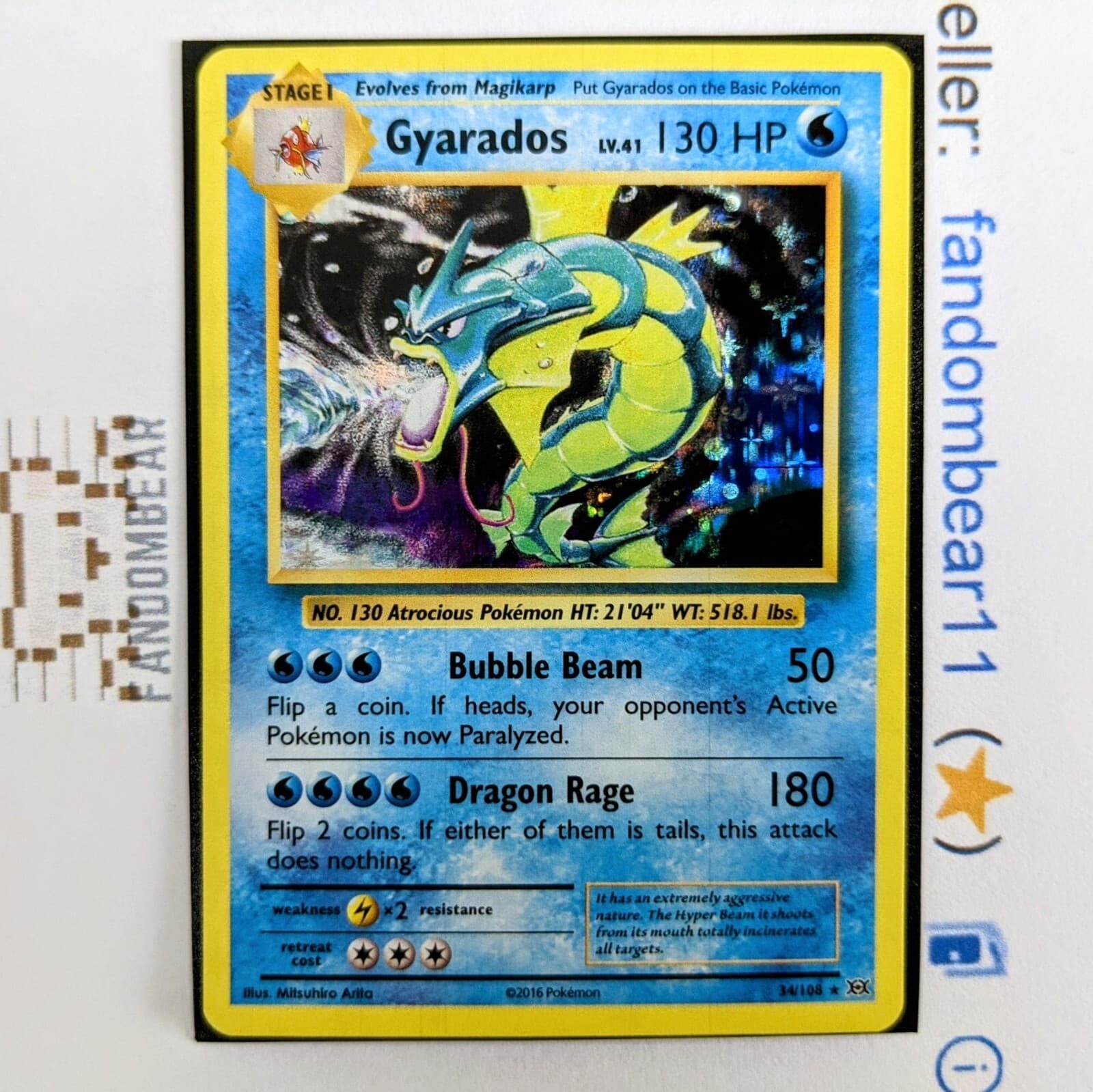Gyarados HOLO RARE card 34/108 XY Evolutions Pokemon TCG 2016 Base Set Art