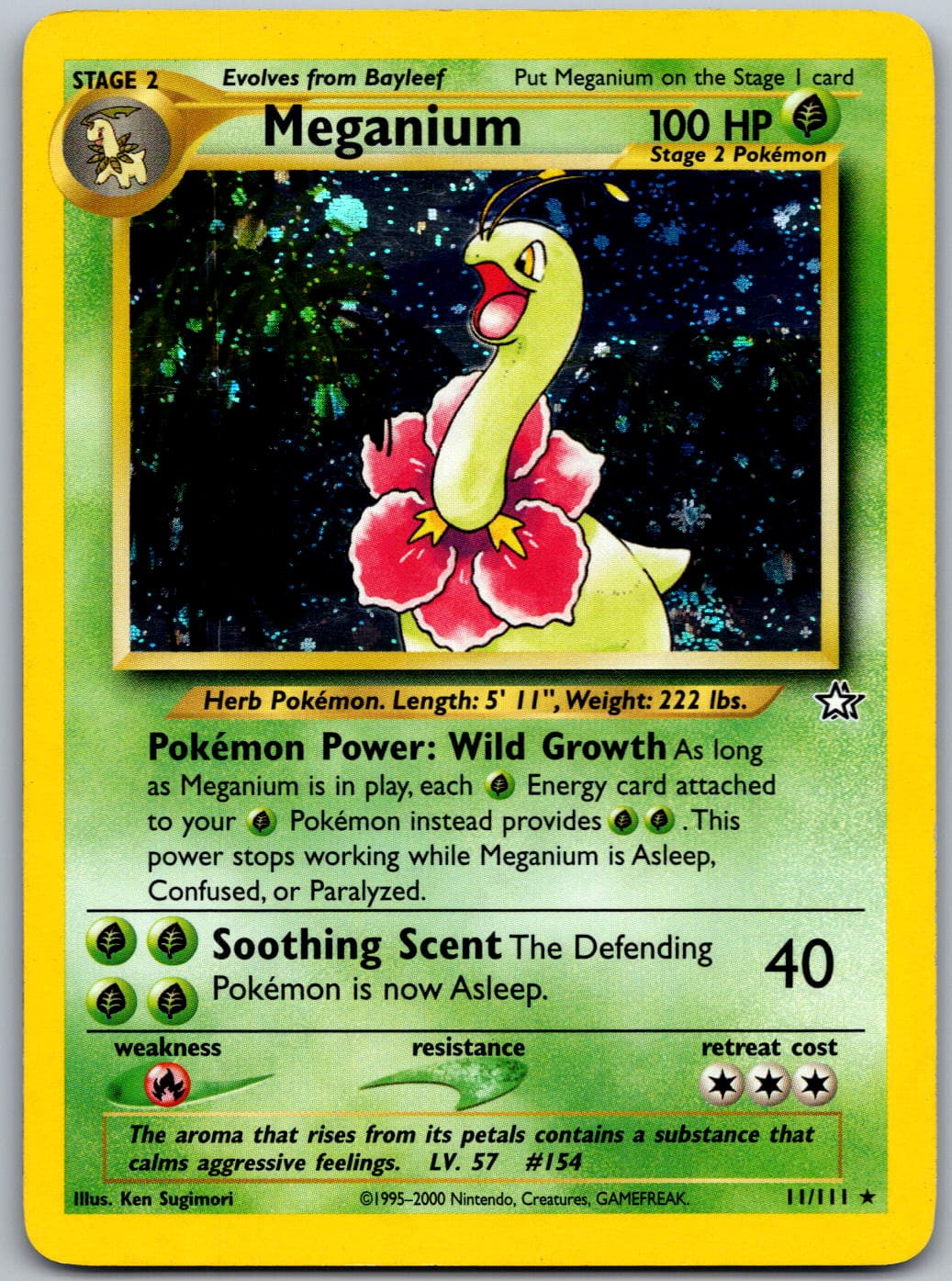 Pokemon TCG Meganium 11/111 Neo Genesis Unlimited Fart SWIRL Holo Rare LP