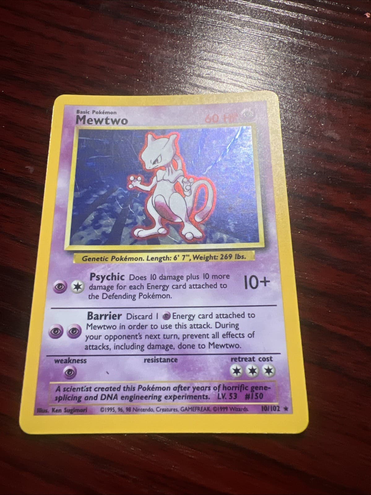 Pokémon Mewtwo TCG Holo Rare Card 10/102 1995 Shadowless Base Set