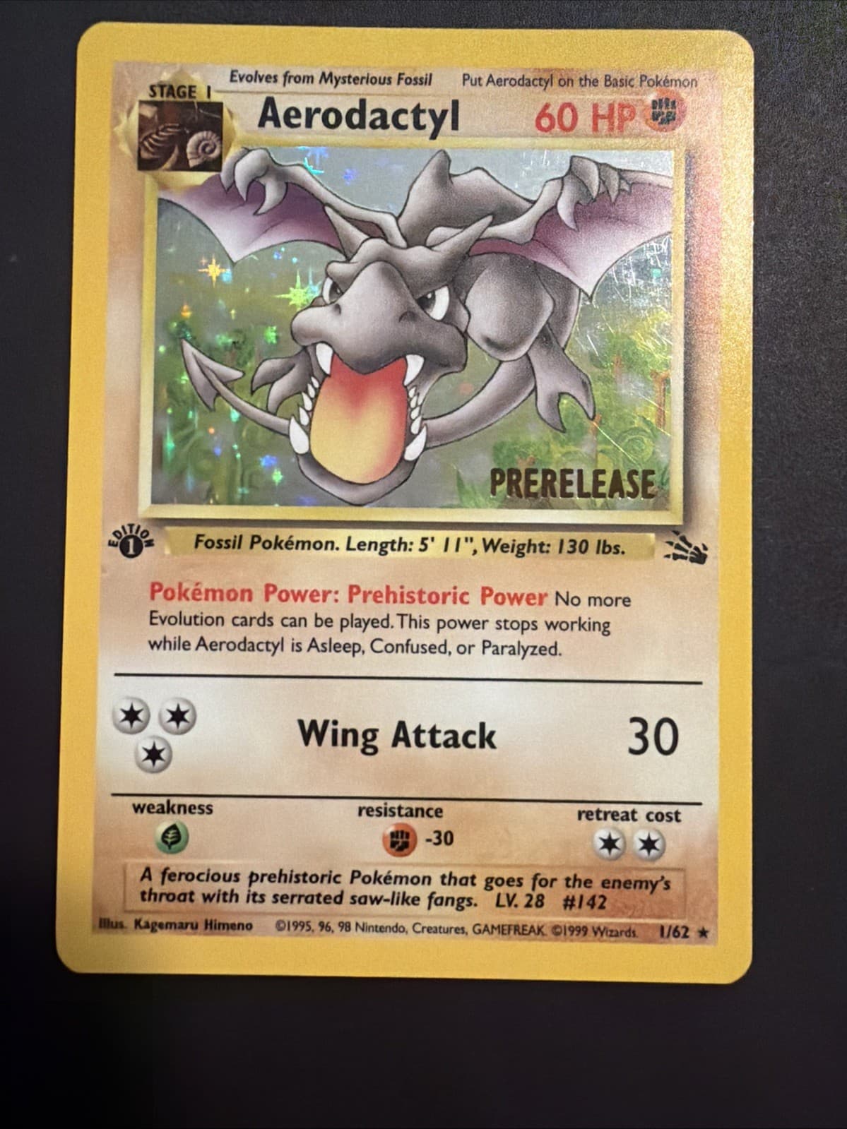 Aerodactyl (Prerelease) 01/62 1st Edition Stamped Holo WoTC Promo Pokemon NM-