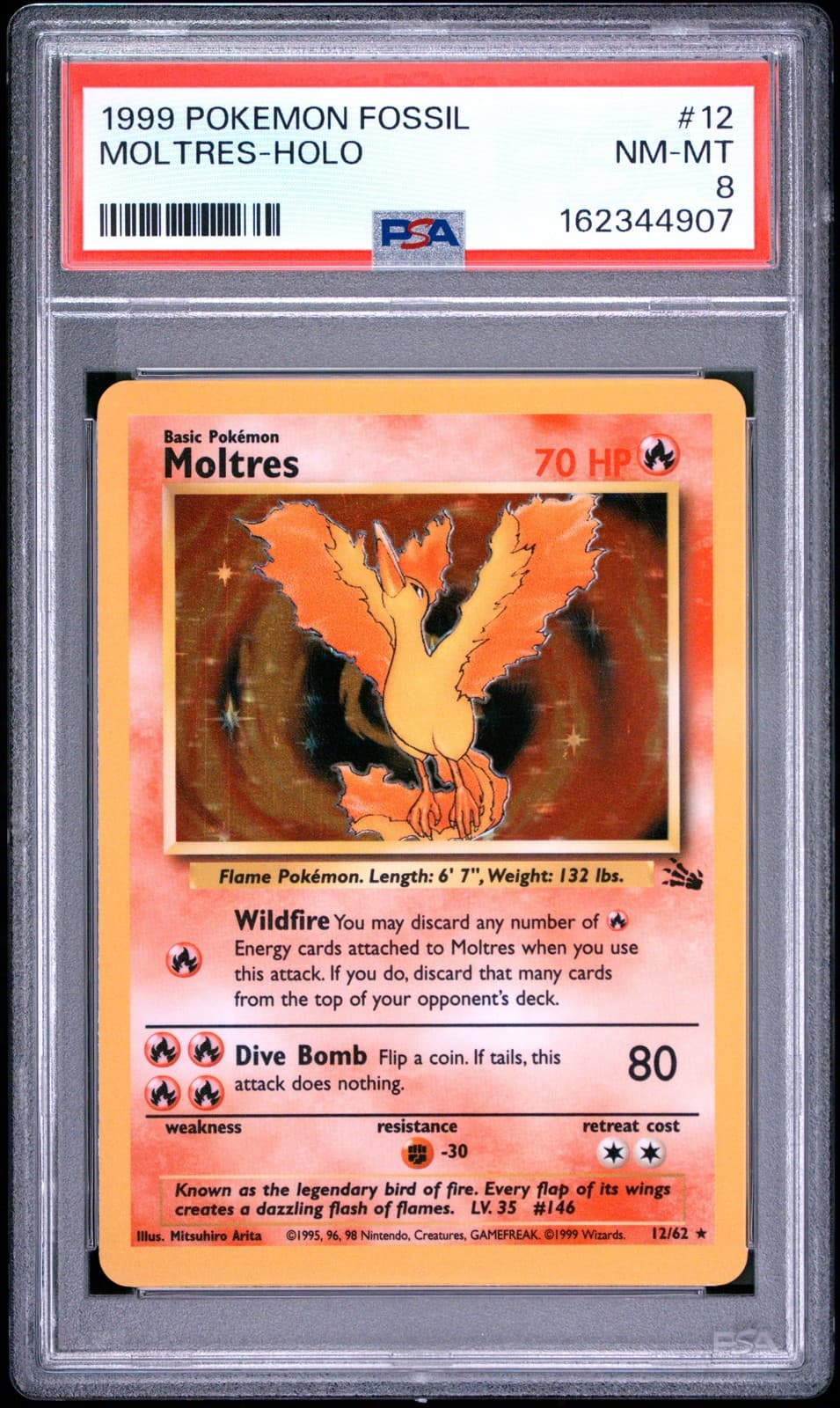 1999 POKEMON FOSSIL #12 MOLTRES-HOLO PSA 8