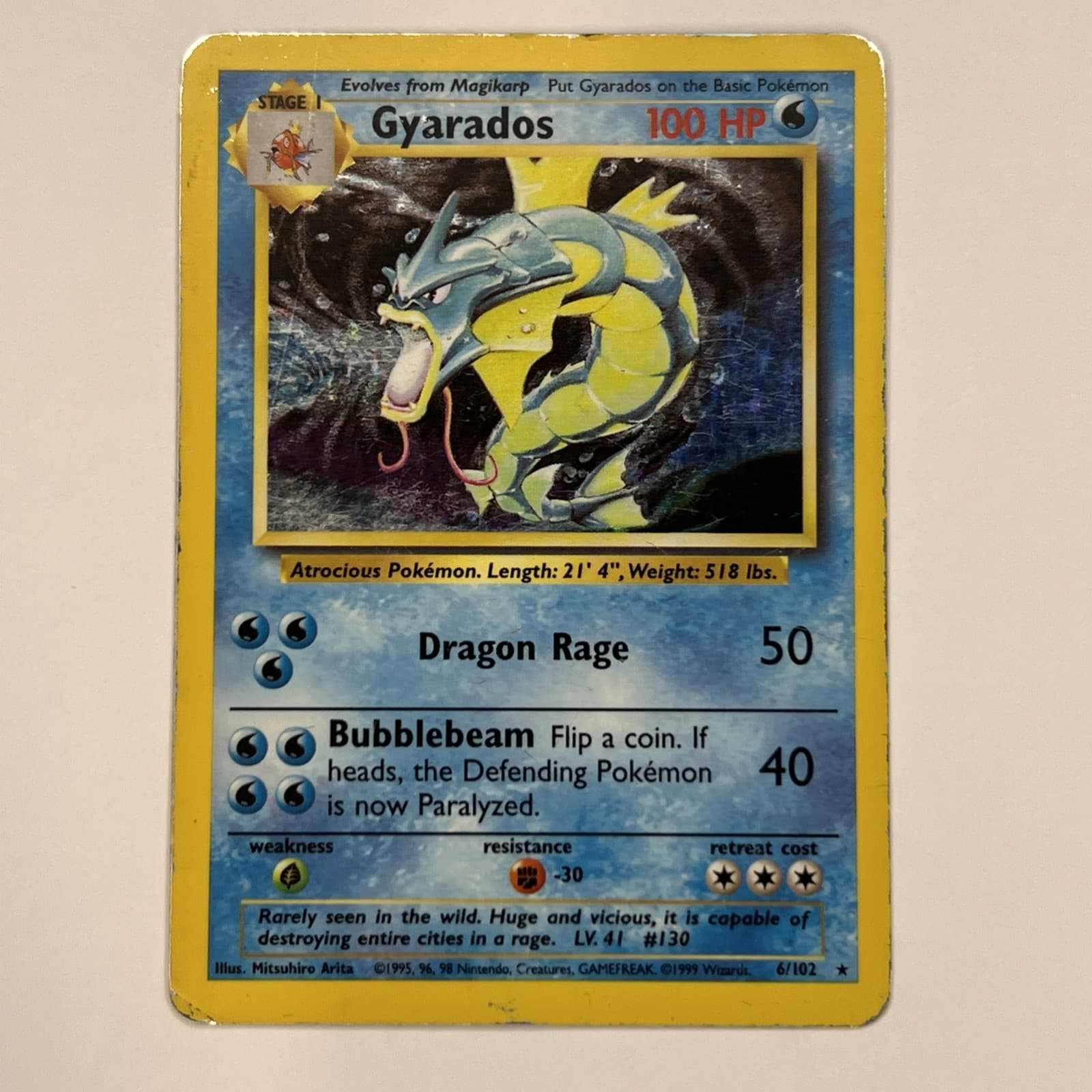 Gyarados 6/102 Holo Rare Base Set Pokemon Card WOTC HP