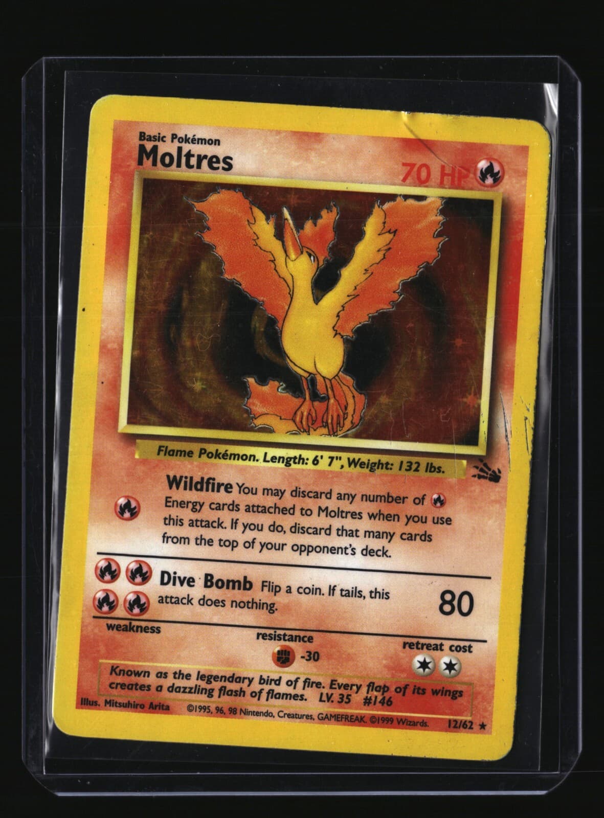 Pokemon MOLTRES 12/62 (Holo Rare) Fossil - MP/Mod Play