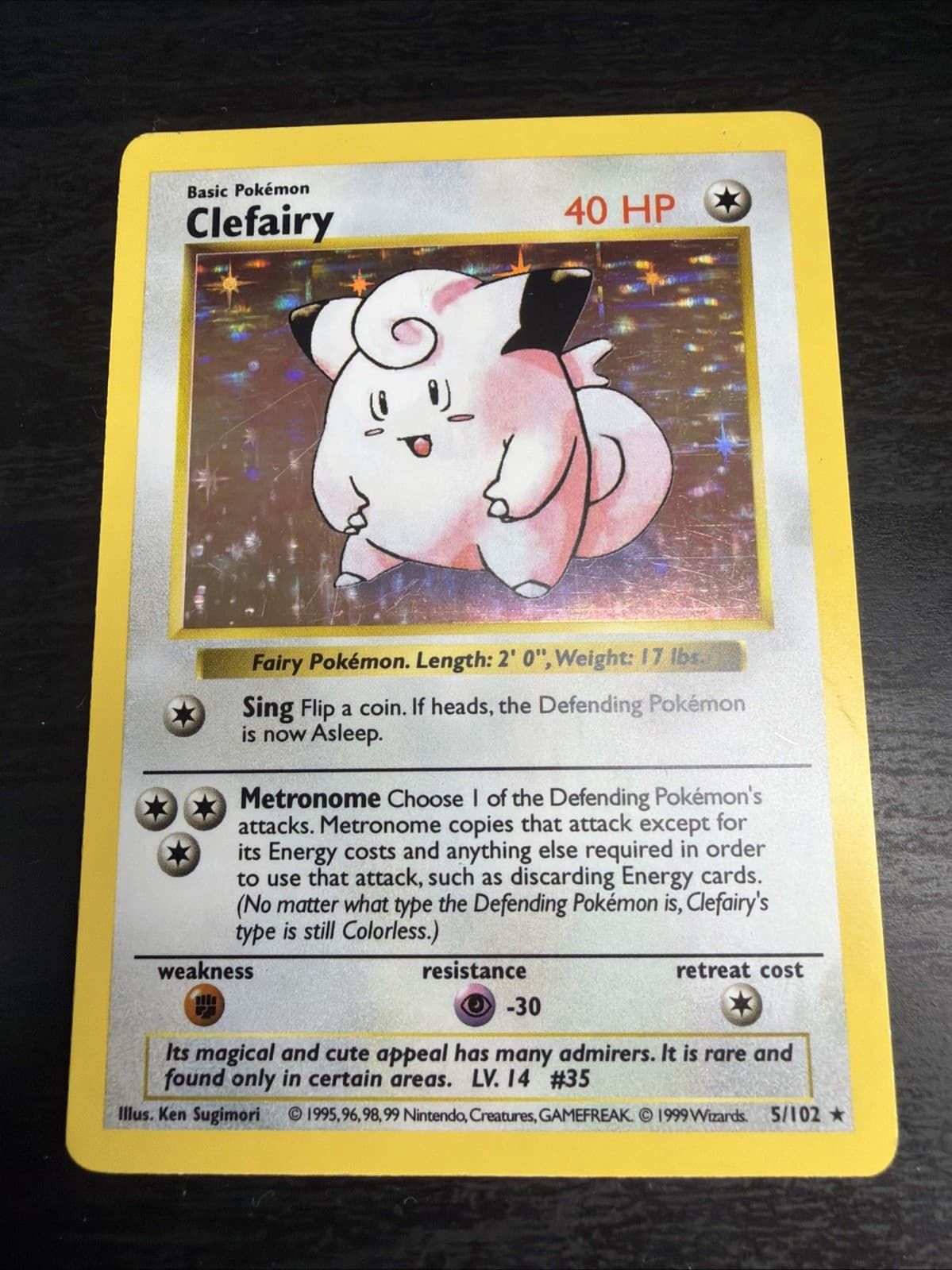 Pokémon Card TCG WOTC Clefairy Vintage 5/102 Base Set Shadowless Holo Rare 🔥