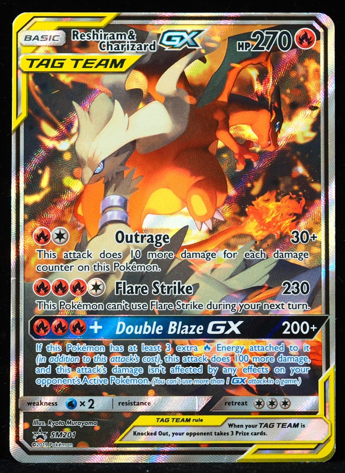 Reshiram & Charizard GX #SM201 HP Creased Pokemon Card