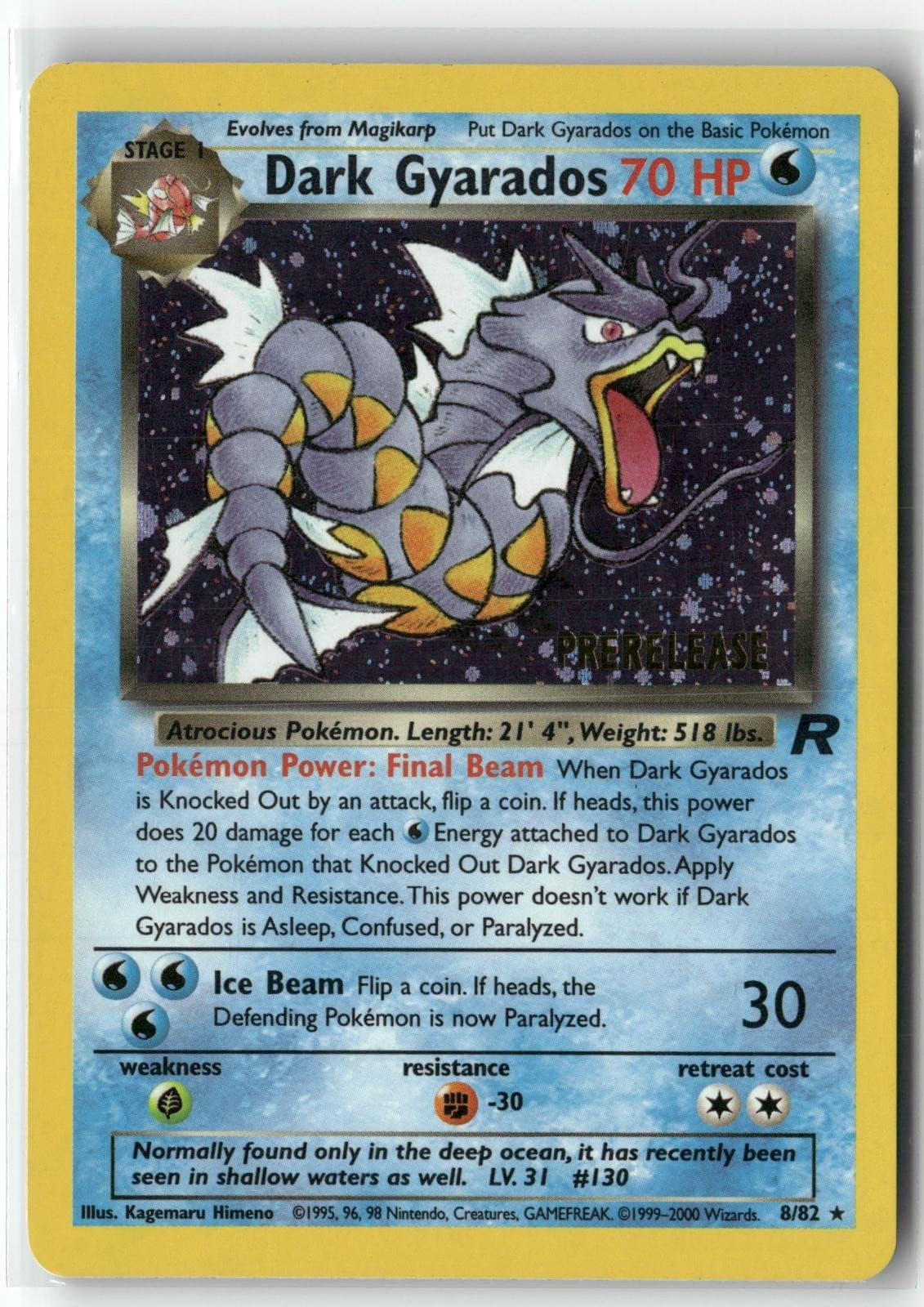 Dark Gyarados (Prerelease) 8/82 Rare Team Rocket Pokemon Unlimited Holo LP+