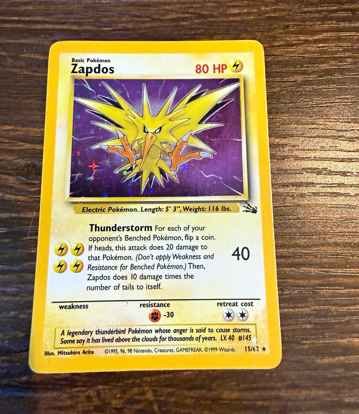 Pokemon TCG WotC Zapdos 15/62 Fossil Holo Rare 1999 English 80 HP