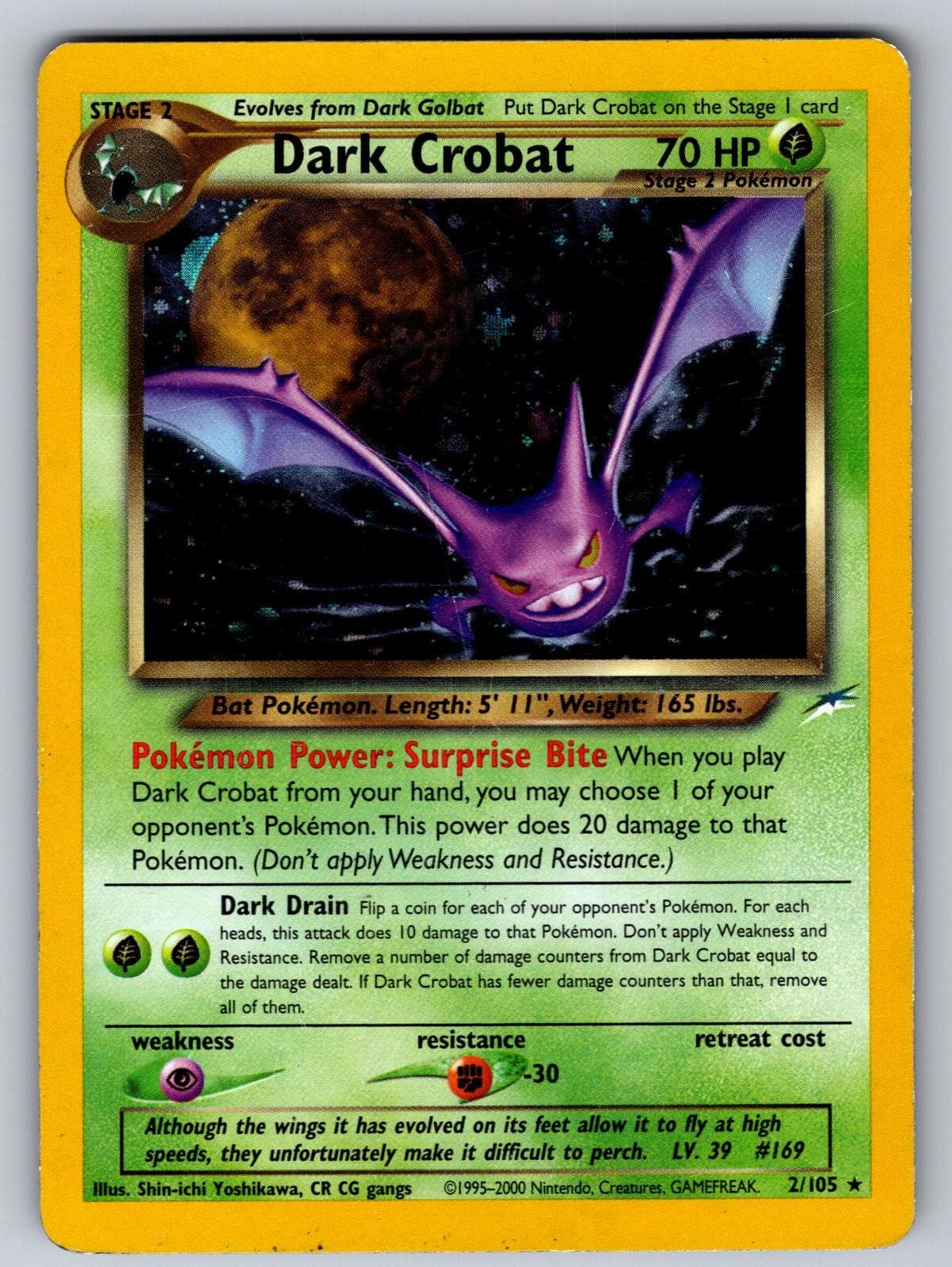 DARK CROBAT 2/105 RARE NEO DESTINY POKEMON UNLIMITED HOLO MODERATELY PLAYED