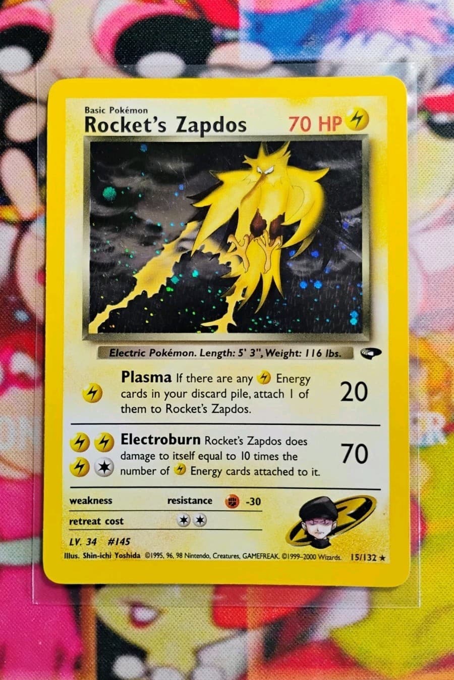Rocket's Zapdos 15/132 Holo Rare Gym Challenge Pokemon LP
