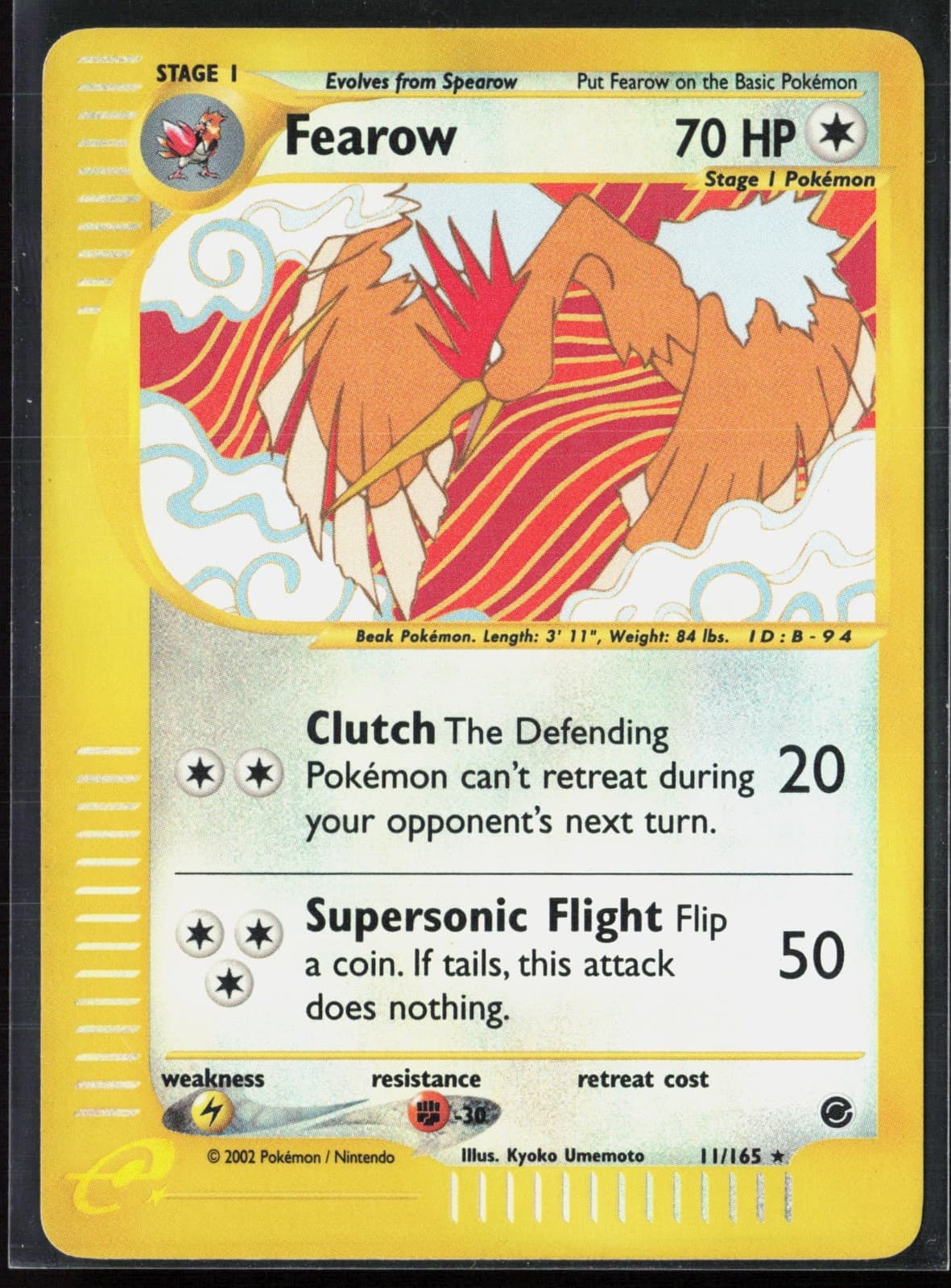 Fearow 11/165 Expedition 2002 Reverse Holo Rare E-Reader Pokémon Card