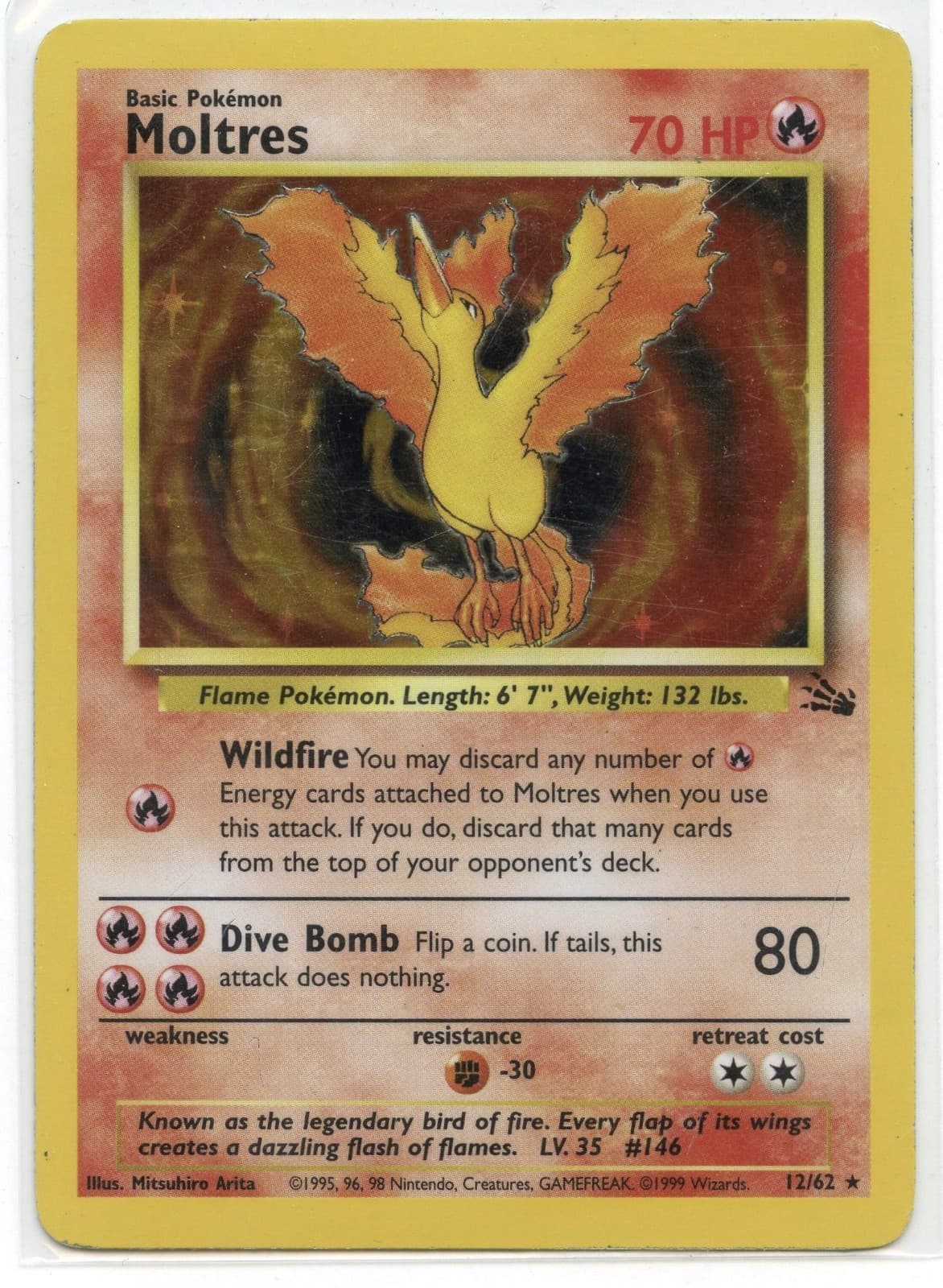 1999 Moltres Pokemon TCG Fossil Card 12/62 Holo Foil - Q717