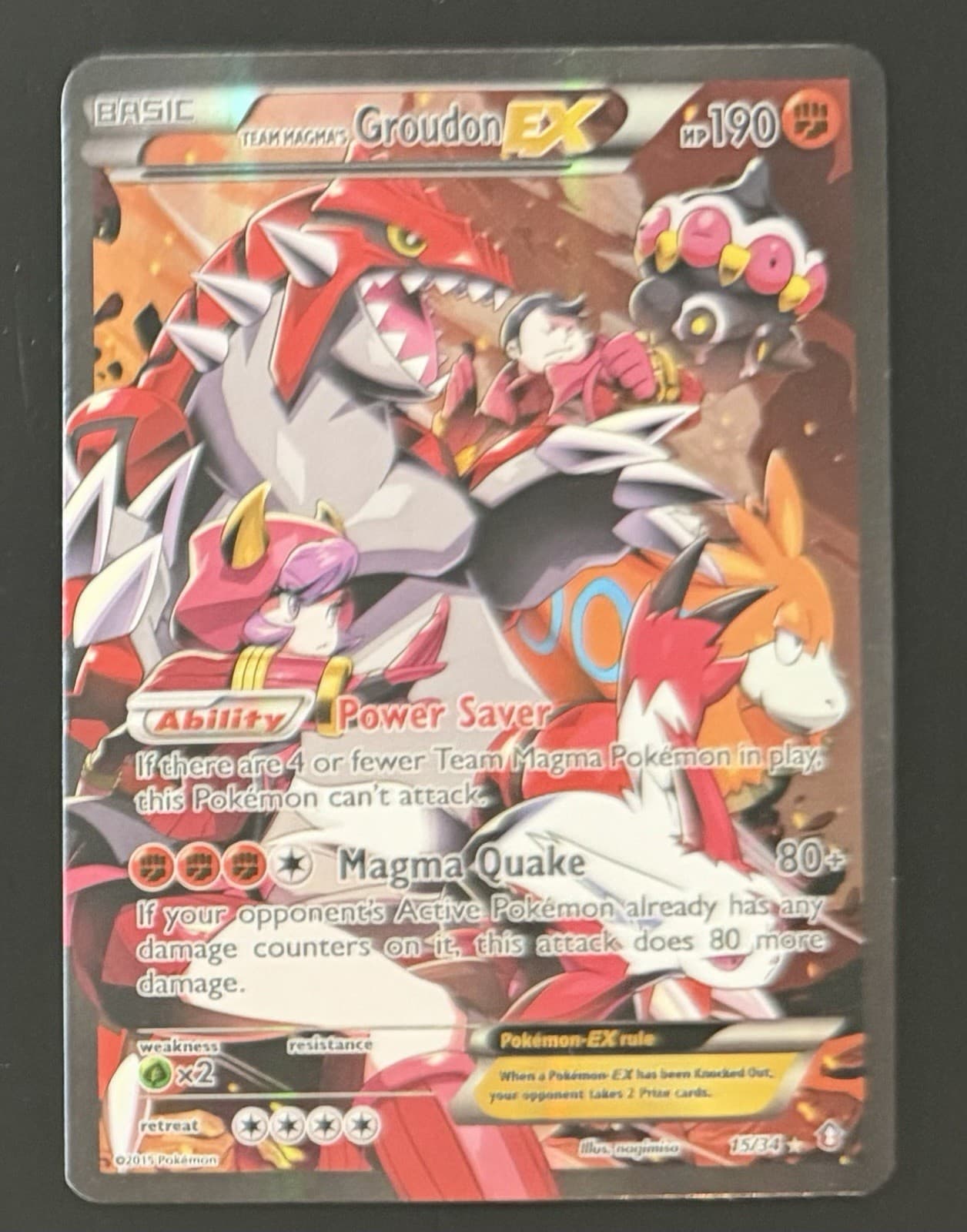 Pokemon TCG Team Magma's Groudon EX 15/34 Double Crisis Full Art Holo 2015