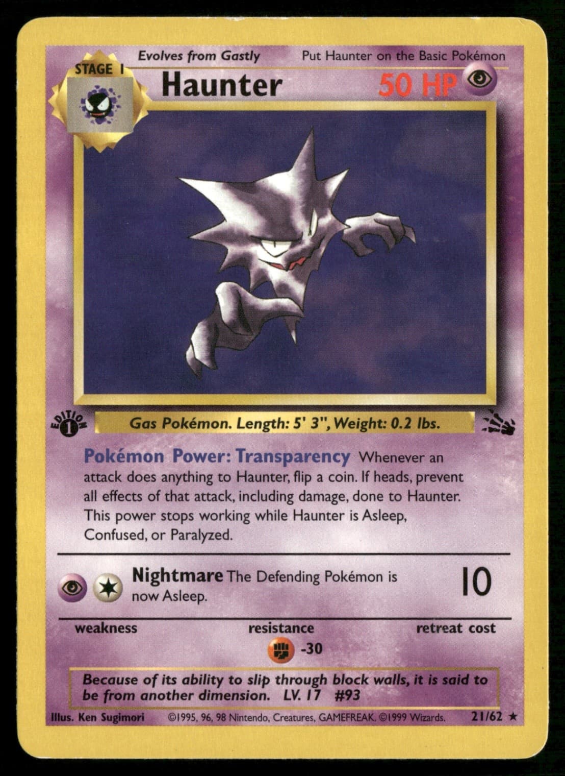 Haunter (21) Fossil 21/62 Pokemon TCG