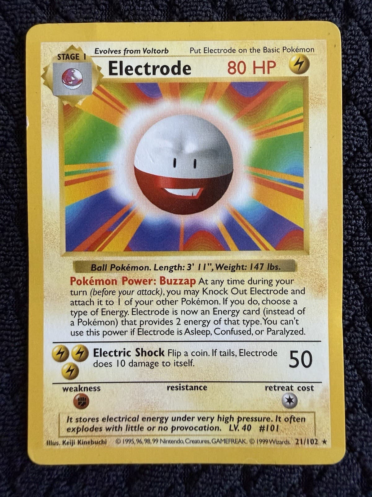 Pokémon TCG Electrode 21/102 Base Set Shadowless Rare Vintage WOTC