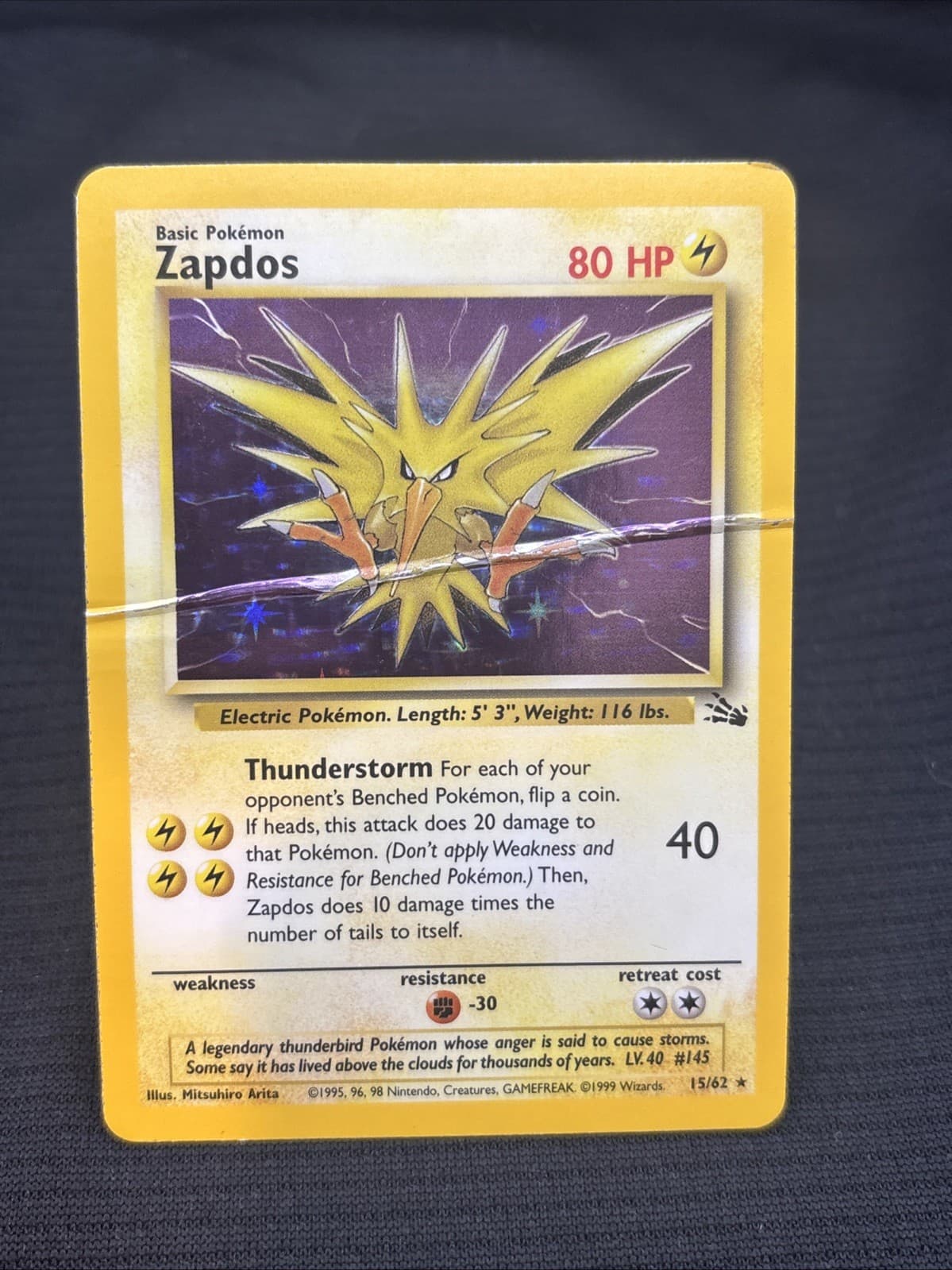 Pokémon TCG Zapdos 15/62 Fossil Unlimited Holo Rare HP