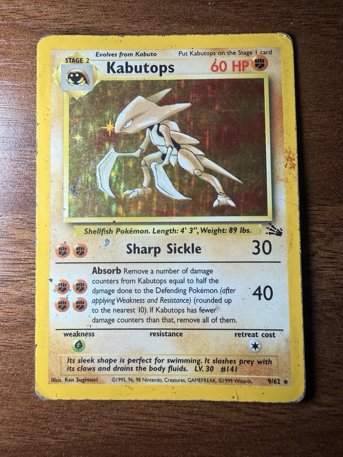 Pokémon TCG Kabutops Holo Rare Unlimited Card 9/62 Fossil HP