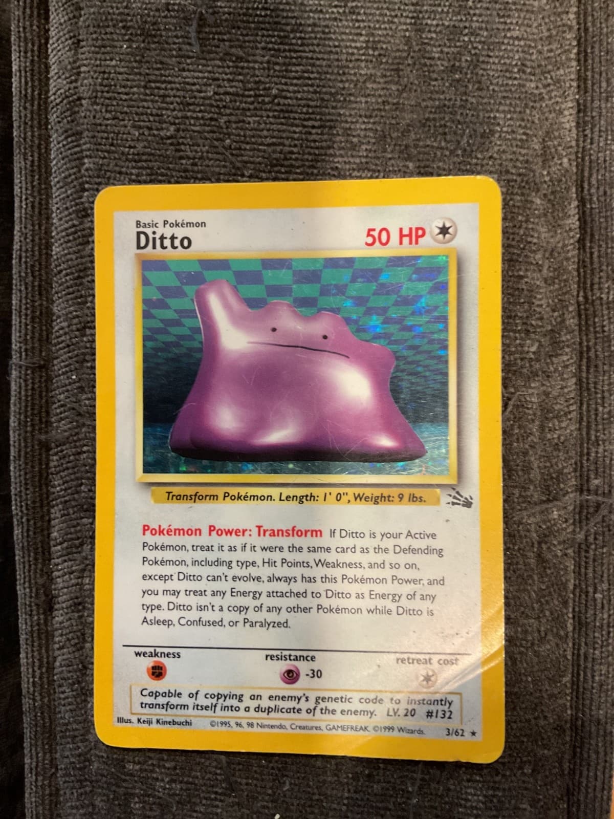 Pokémon TCG Ditto Fossil 3/62 Holo 1999-2000 Wizards Base Set Copyright Holo...