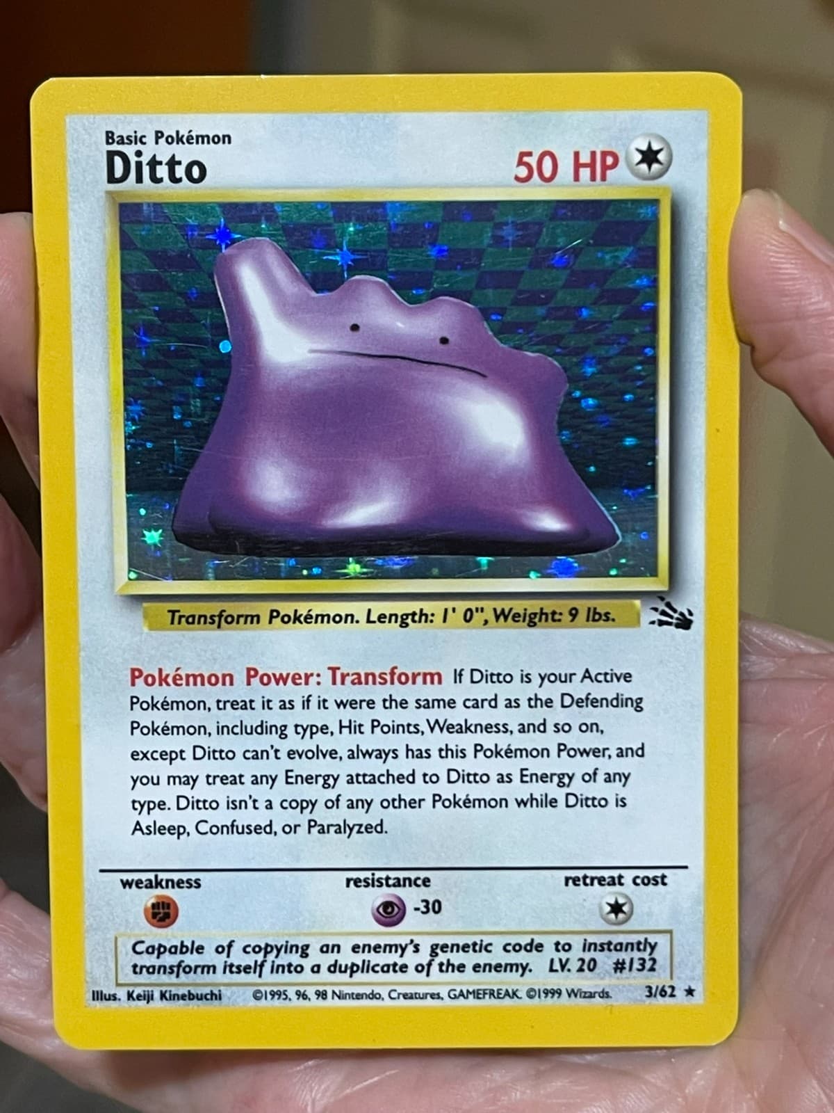 POKEMON DITTO 3/62 RARE HOLOFOIL FOSSIL SET LP CARD SEE PICS