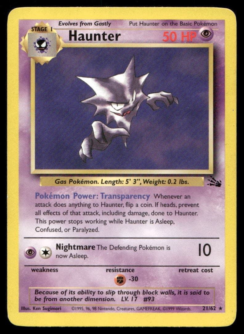 Haunter 21/62 Rare Fossil Pokemon Unlimited Near Mint