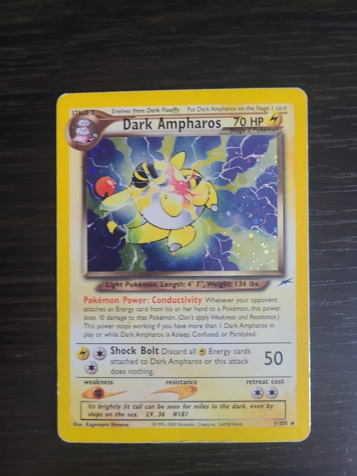 Dark Ampharos Holo Card 1/105 Neo Destiny MP/HP Condition
