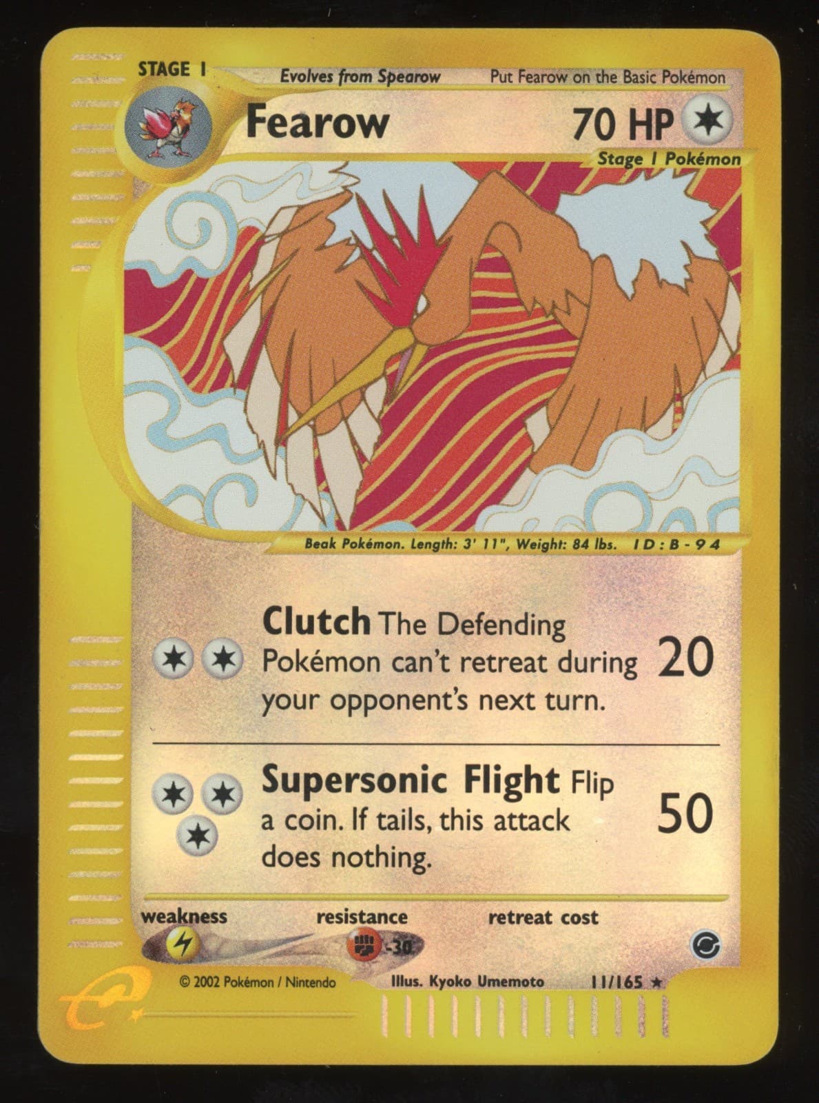 Fearow Pokemon TCG Expedition 11/165 Reverse Holo Rare MP or Better