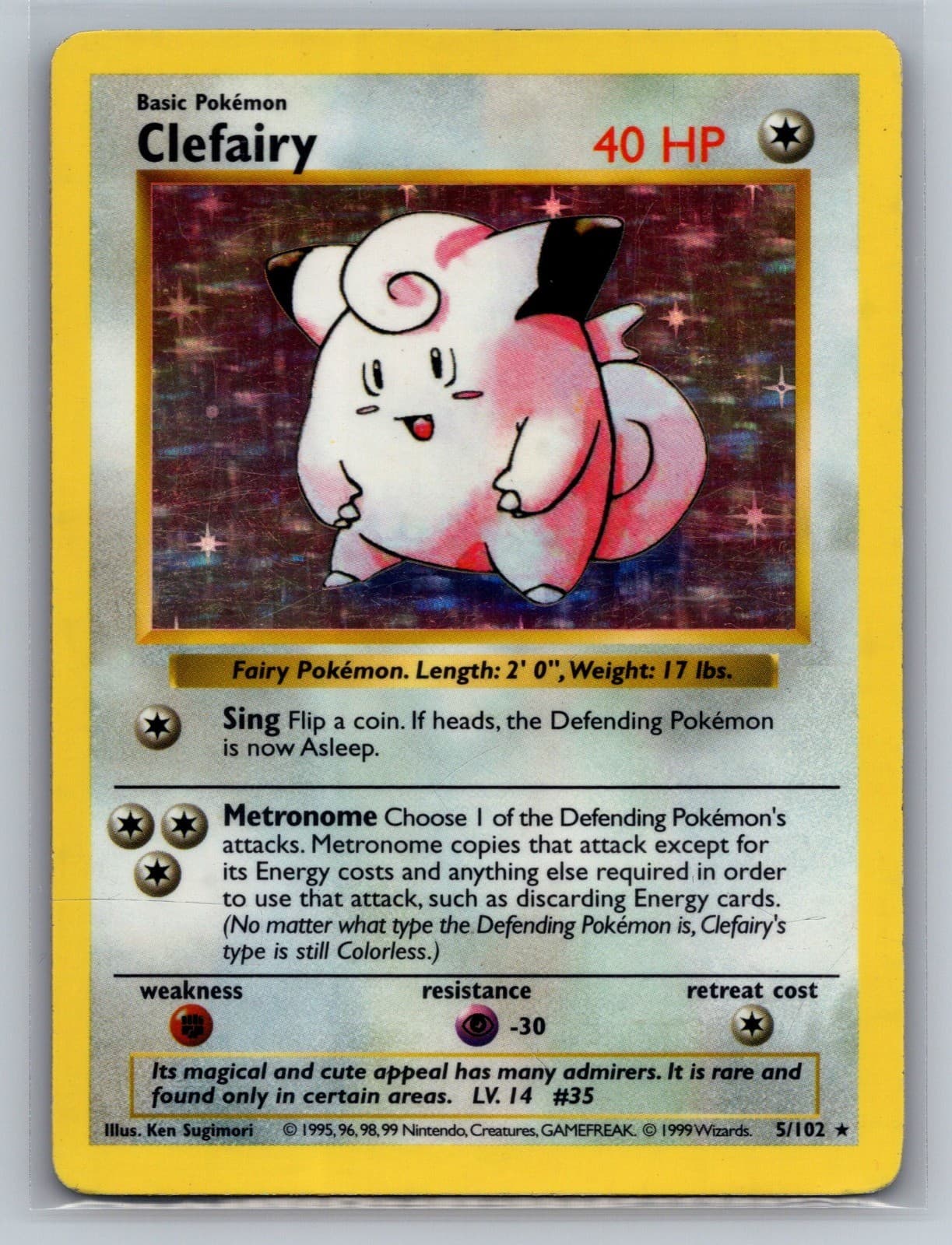 Clefairy Unlimited Holo Holo Rare Base Set (Shadowless) 005/102
