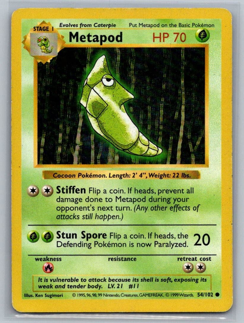 Metapod Common Base Set (Shadowless) 054/102 MP