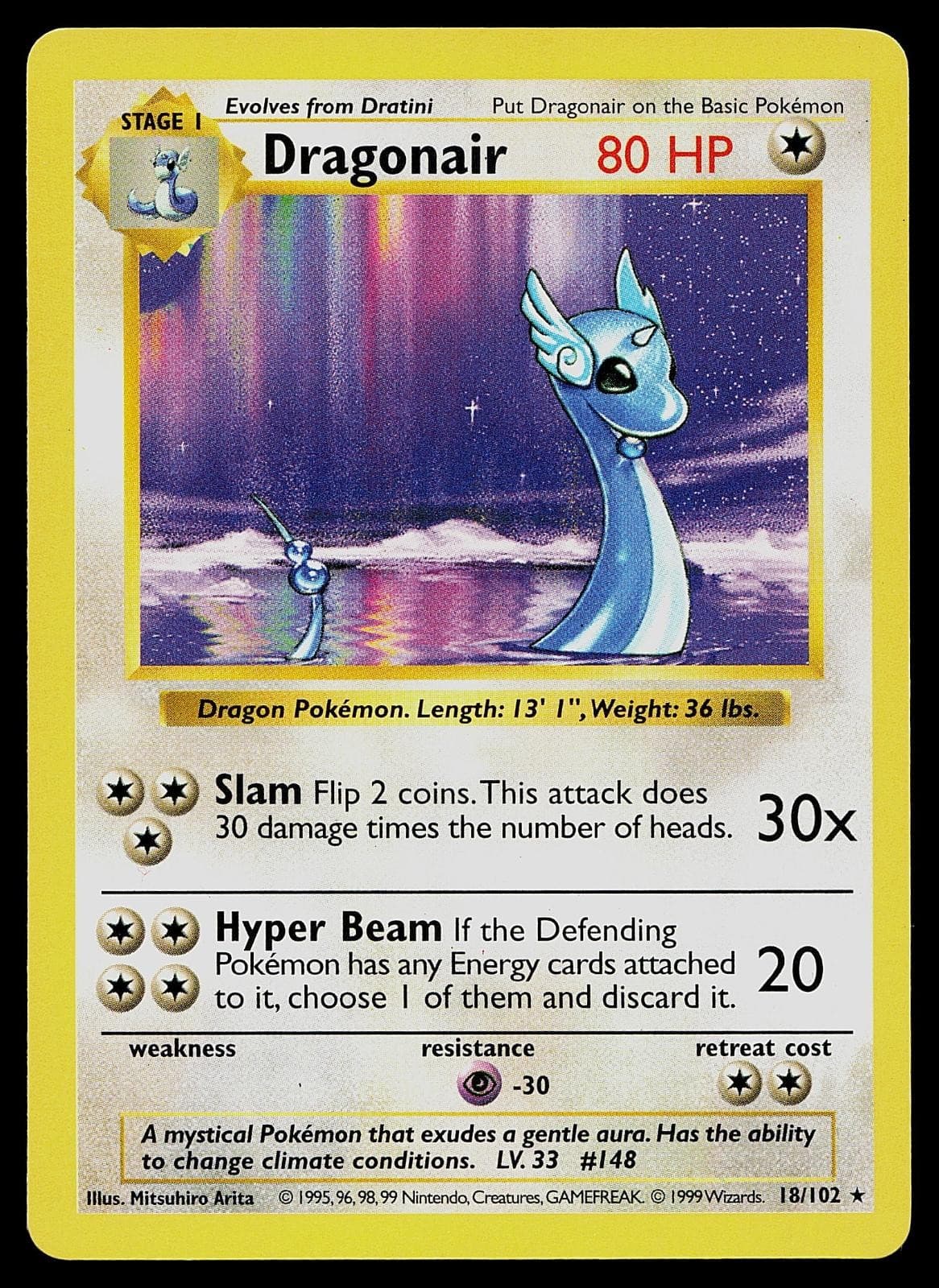 Pokemon Card - Dragonair Base Set Shadowless 18/102 Unlimited Rare